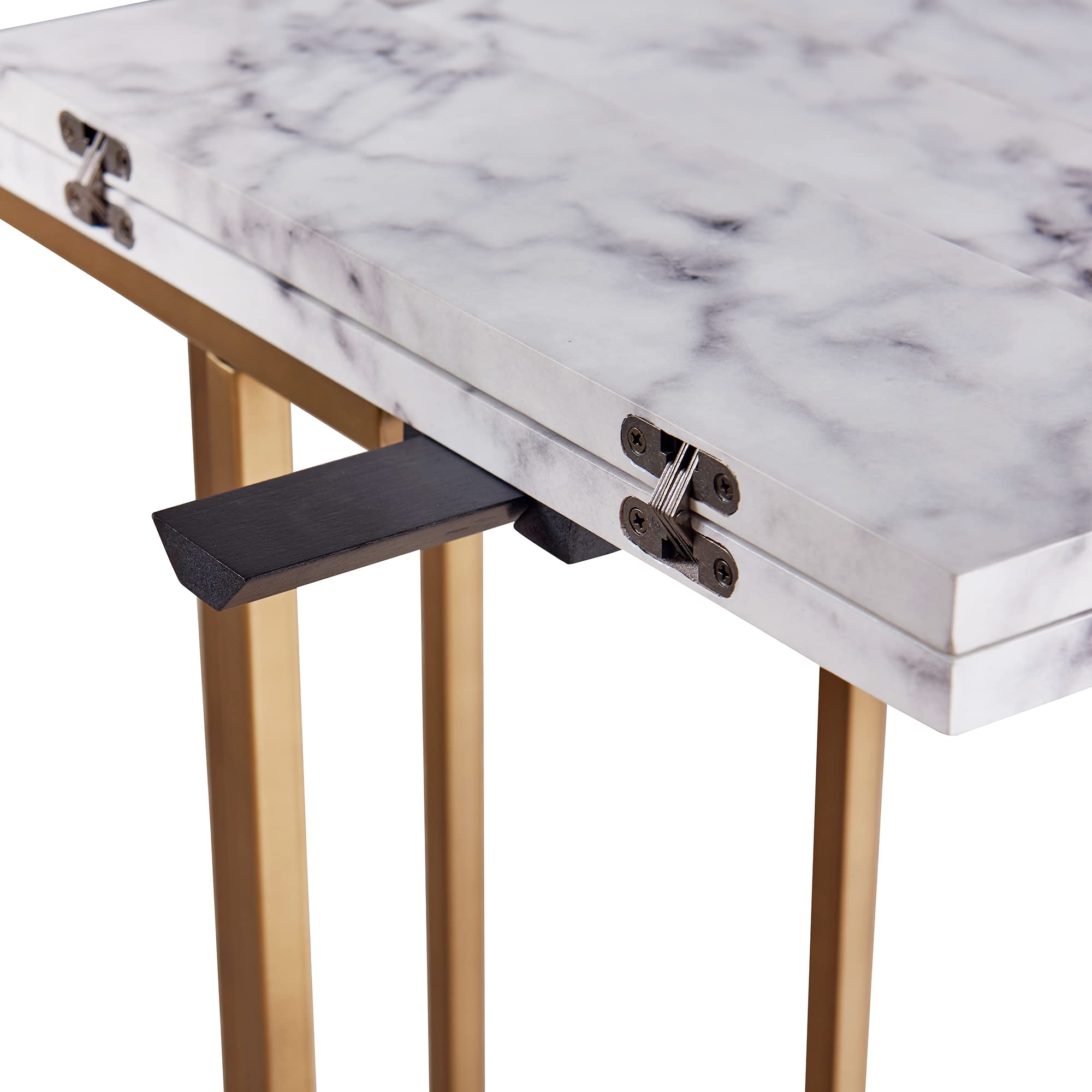 Versanora Marmo C-Shaped Accent Side Table with Faux Marble Top - 25 Inch Height, Brass Finish - Perfect for Living Room, Home Office & Bedroom Decor
