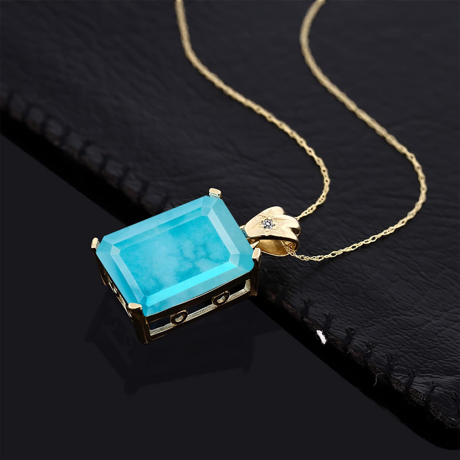 18K Yellow Gold Plated Silver Emerald Cut 18x13mm Birthstone & Diamond Pendant Necklace with 1.8mm Round Accents | Fine Jewelry Gift for Women, Wife, Mom | 18 Inch Chain | Perfect for Birthdays, Anniversaries & Special Occasions