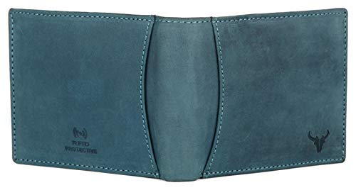 Premium Men's Genuine Leather Wallet (Blue) - RFID Blocking Bifold Wallet for Travel & Everyday Use - Durable Slim Wallet with Multiple Card Slots & Cash Pocket - Perfect Gift for Men