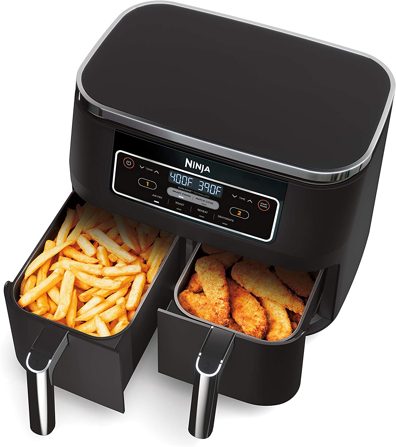 Ninja Foodi 4-in-1 8 Quart 2-Basket Air Fryer with DualZone Technology - Certified Refurbished with Home Essentials Warranty - Perfect for Family Cooking, Meal Prep & Healthy Air Frying (Model DZ100)