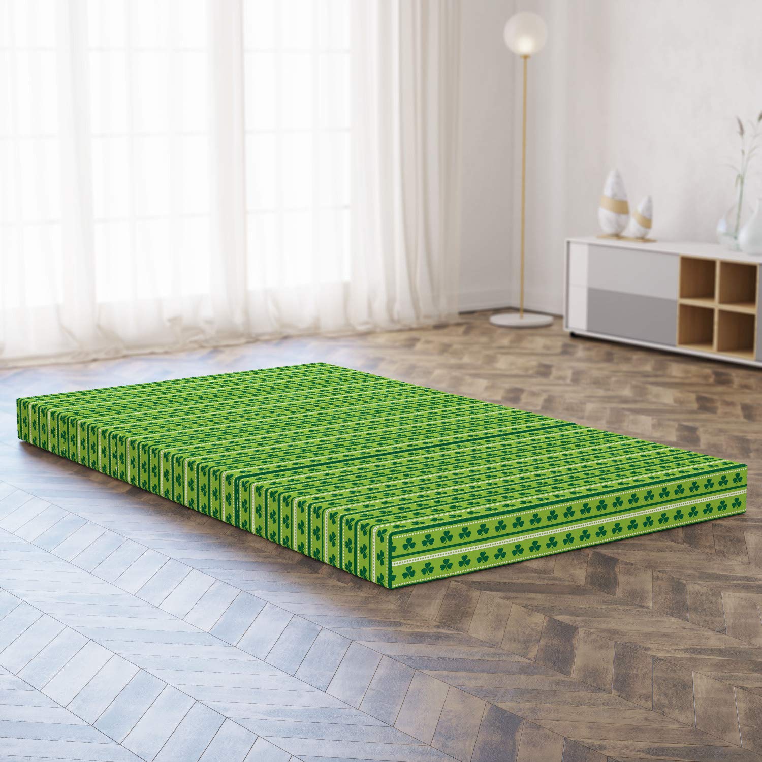 Ambesonne Foldable Mattress with Traditional Irish Clovers Design - 78.7