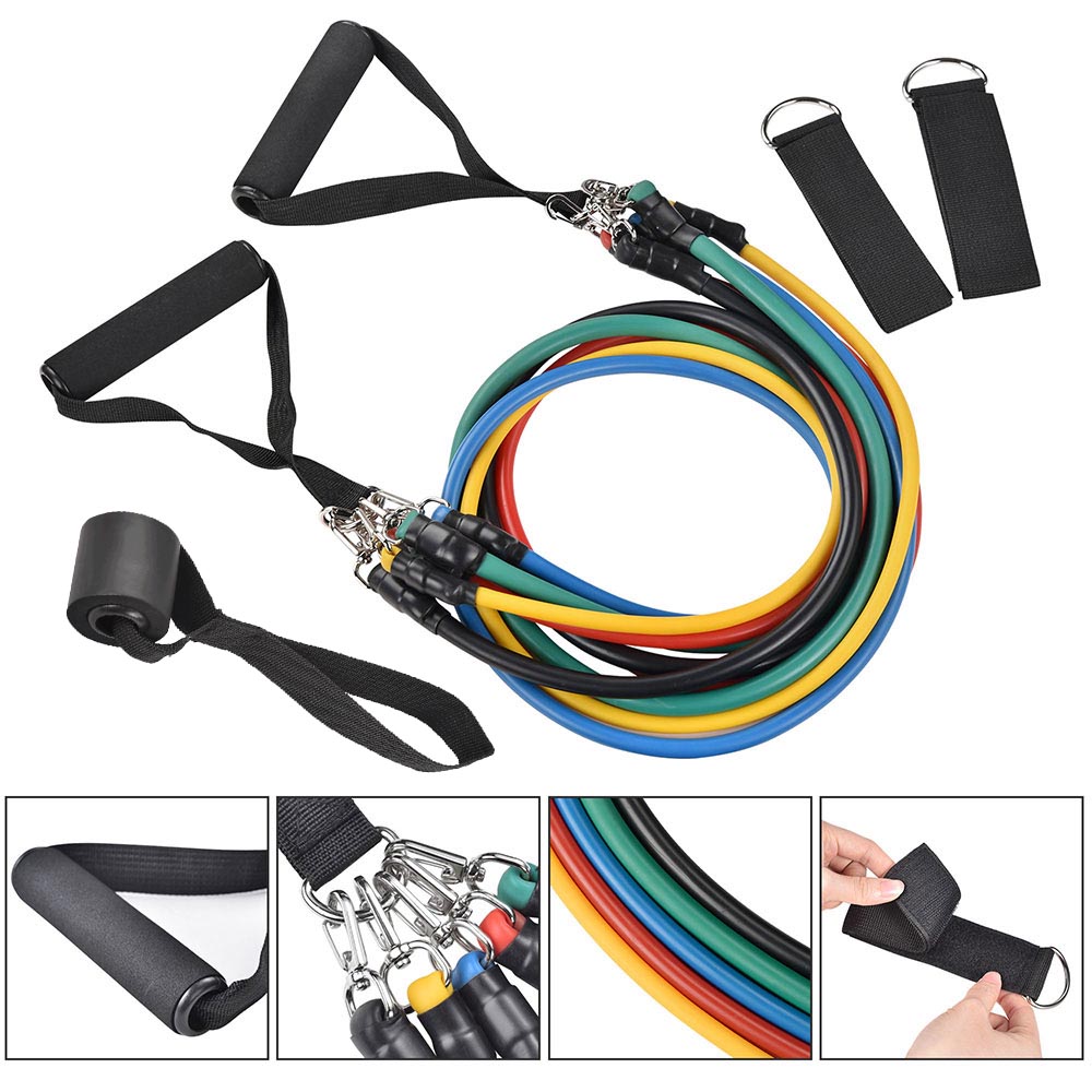 TheLAShop Resistance Tube Set with Handles & Door Anchor - 5 Stackable Tubes (10-100 lbs) for Home Workouts, Strength Training, and Physical Therapy