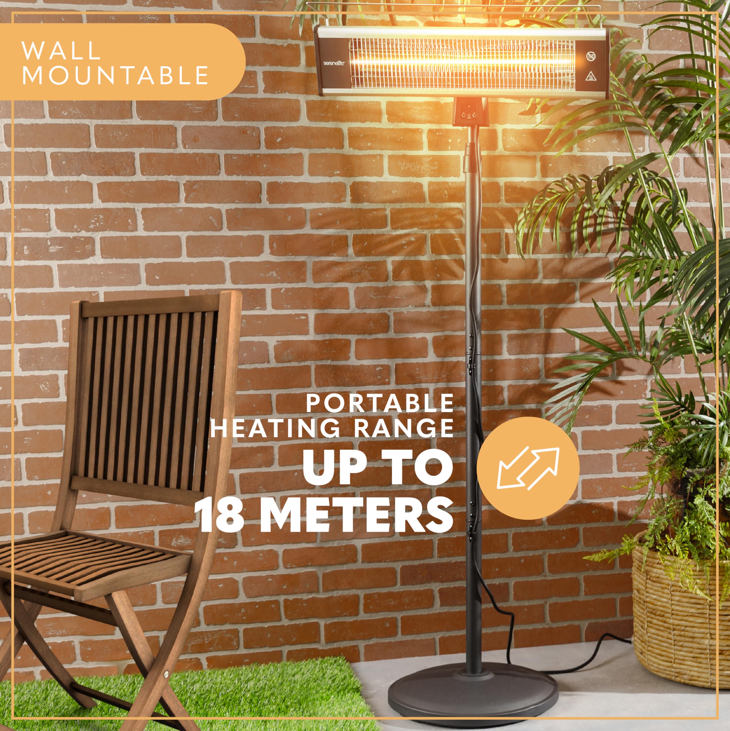 SereneLife 1500W Infrared Electric Patio Heater with Remote Control - Indoor Outdoor Portable Standing Heater for Restaurants, Backyards, Garages, Decks & Patios - Perfect for Winter Warmth, Outdoor Dining & Cozy Gatherings (Black)