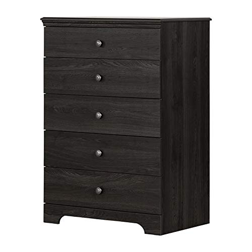 Pemberly Row 5-Drawer Dresser - Small Wooden Bedroom Organizer Chest, Modern Closet Storage Tower in Black - Perfect for Bedroom, Nursery, or Dorm Room Organization
