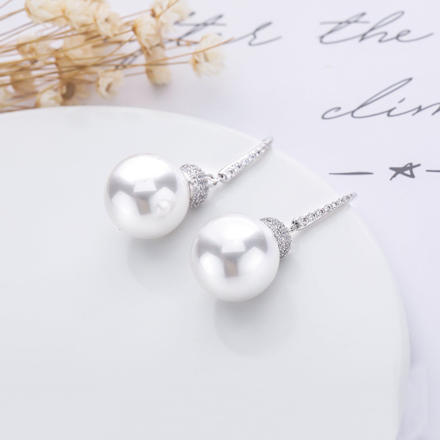 Cubic Zirconia Pearl Dangle Earrings for Women - Elegant Bridal Jewelry & Wedding Accessories CE10965 | Perfect for Weddings, Parties, and Special Occasions