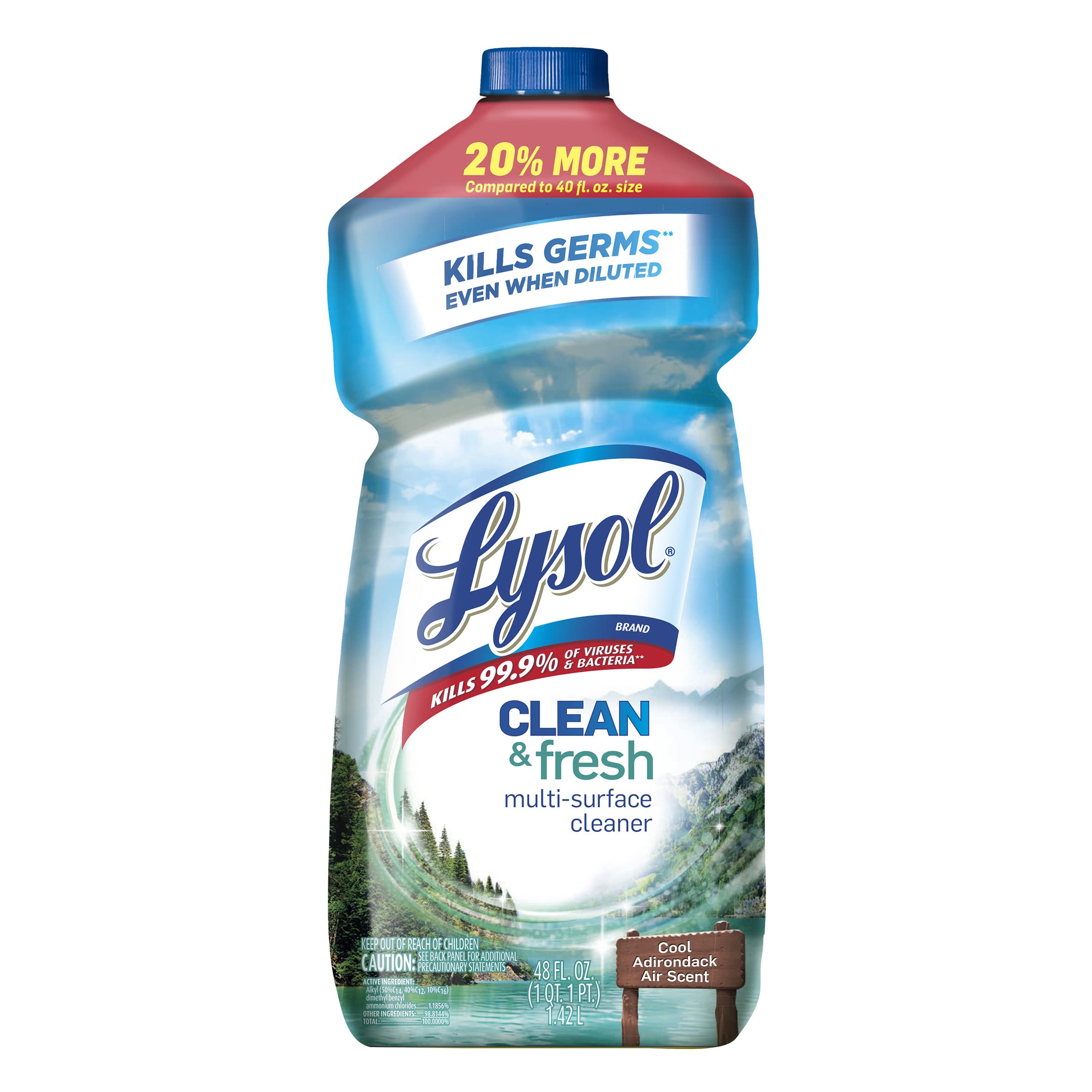 Lysol Multi-Surface Cleaner & Disinfectant - 48oz Sanitizing Spray for Kitchen, Bathroom & Home - Kills 99.9% of Germs - Cool Adirondack Air Scent - Ideal for Countertops, Floors & High-Touch Surfaces