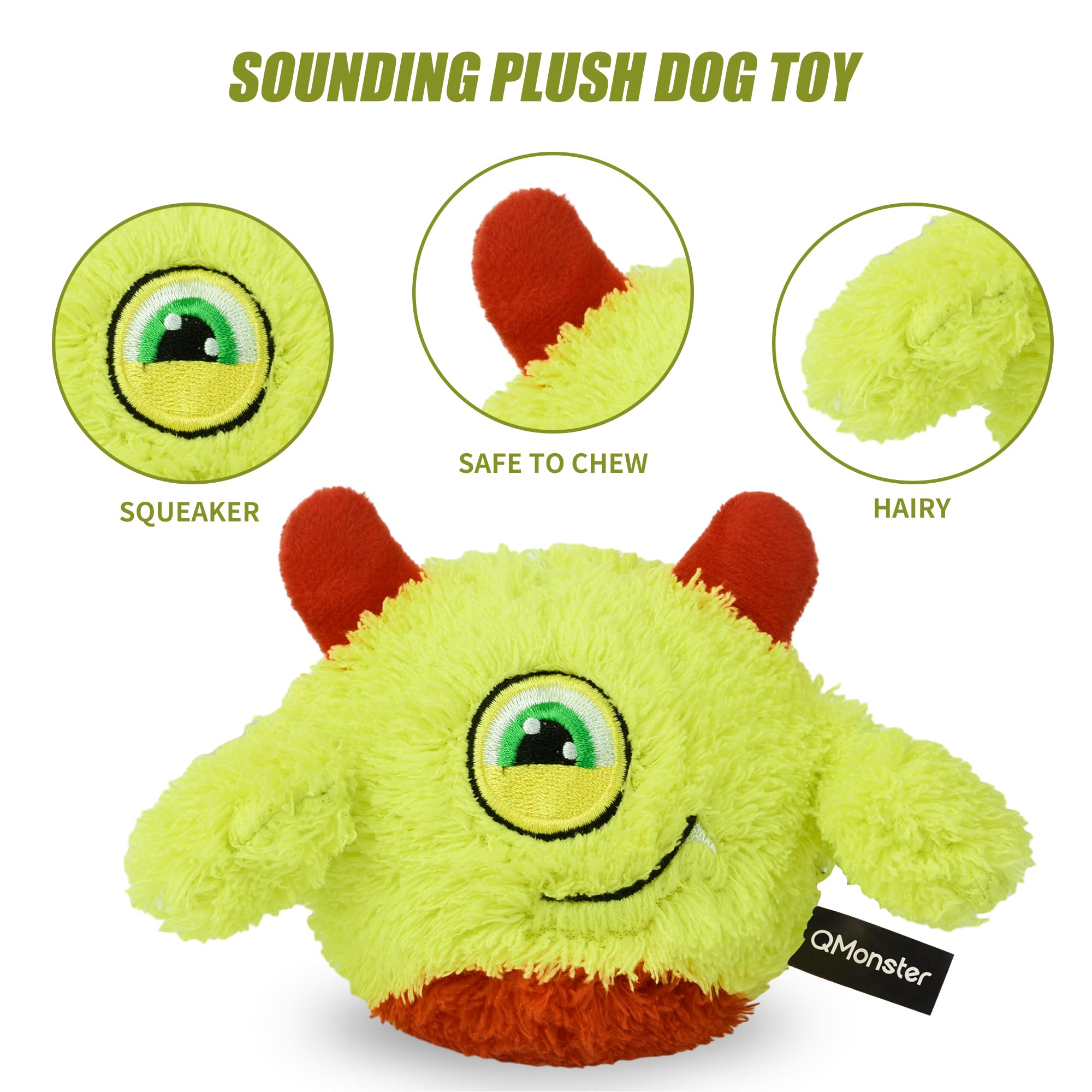 QMonster Squeaky Dog Toys - Spiky Ball & Plush Interactive Chew Toys with Squeaker for Puppies, Small & Medium Dogs - Perfect for Fetch, Training & Playtime Fun