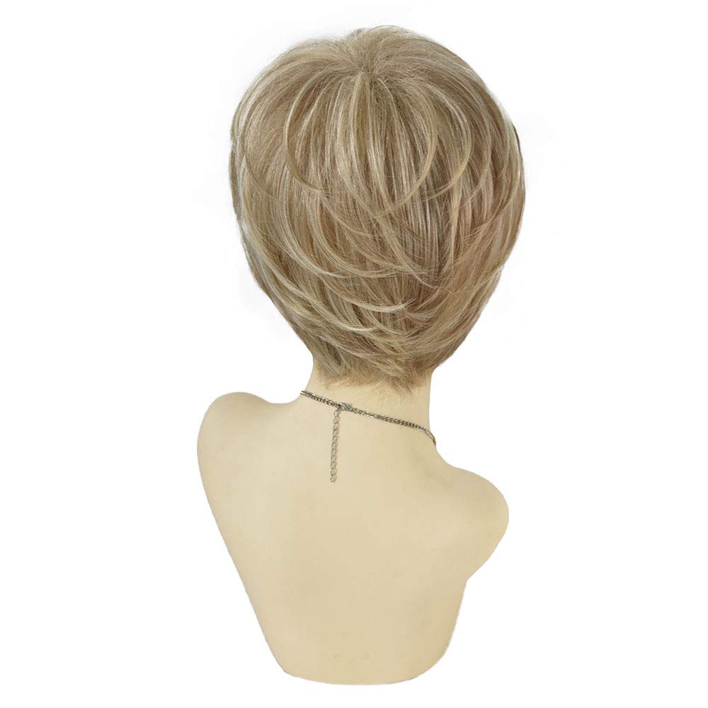 Short Synthetic Bob Wig for Women - Shaggy Layered Wavy Hairpiece, Glueless Lightweight Full Cap Wig (Dark Ash Blonde & Light Bleach Blonde) | Perfect for Daily Wear, Cosplay, and Special Occasions