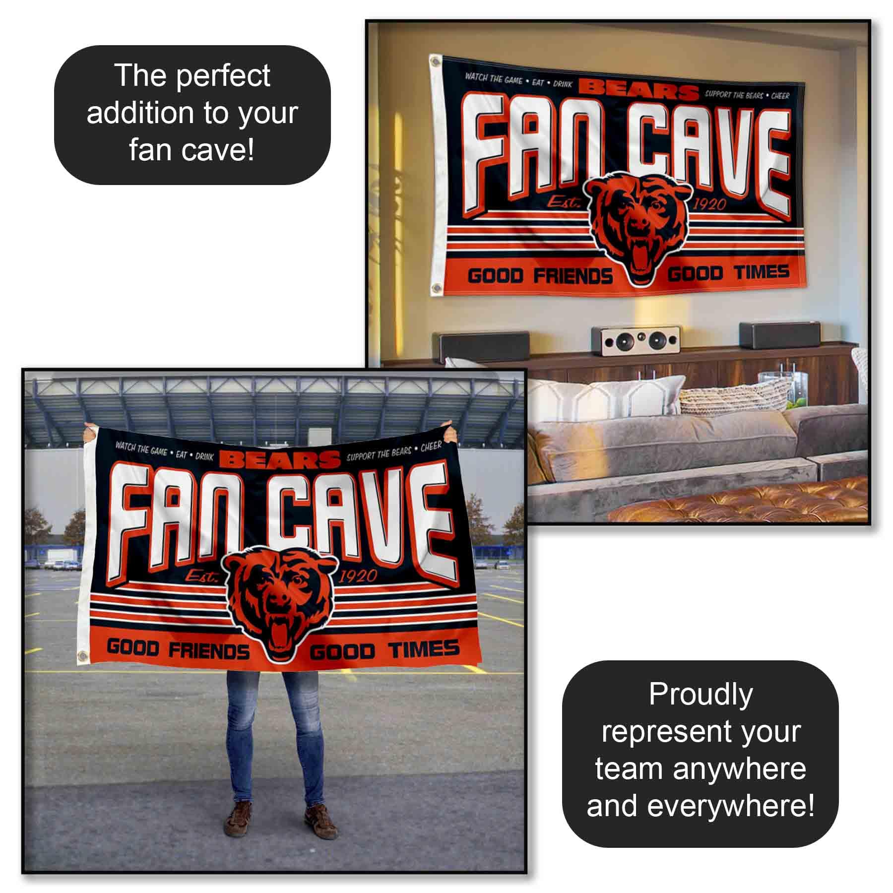 Chicago Bears Fan Man Cave Banner Flag - Officially Licensed NFL Team Decor for Game Day, Tailgating & Sports Room - Perfect for Bears Fans & Football Enthusiasts