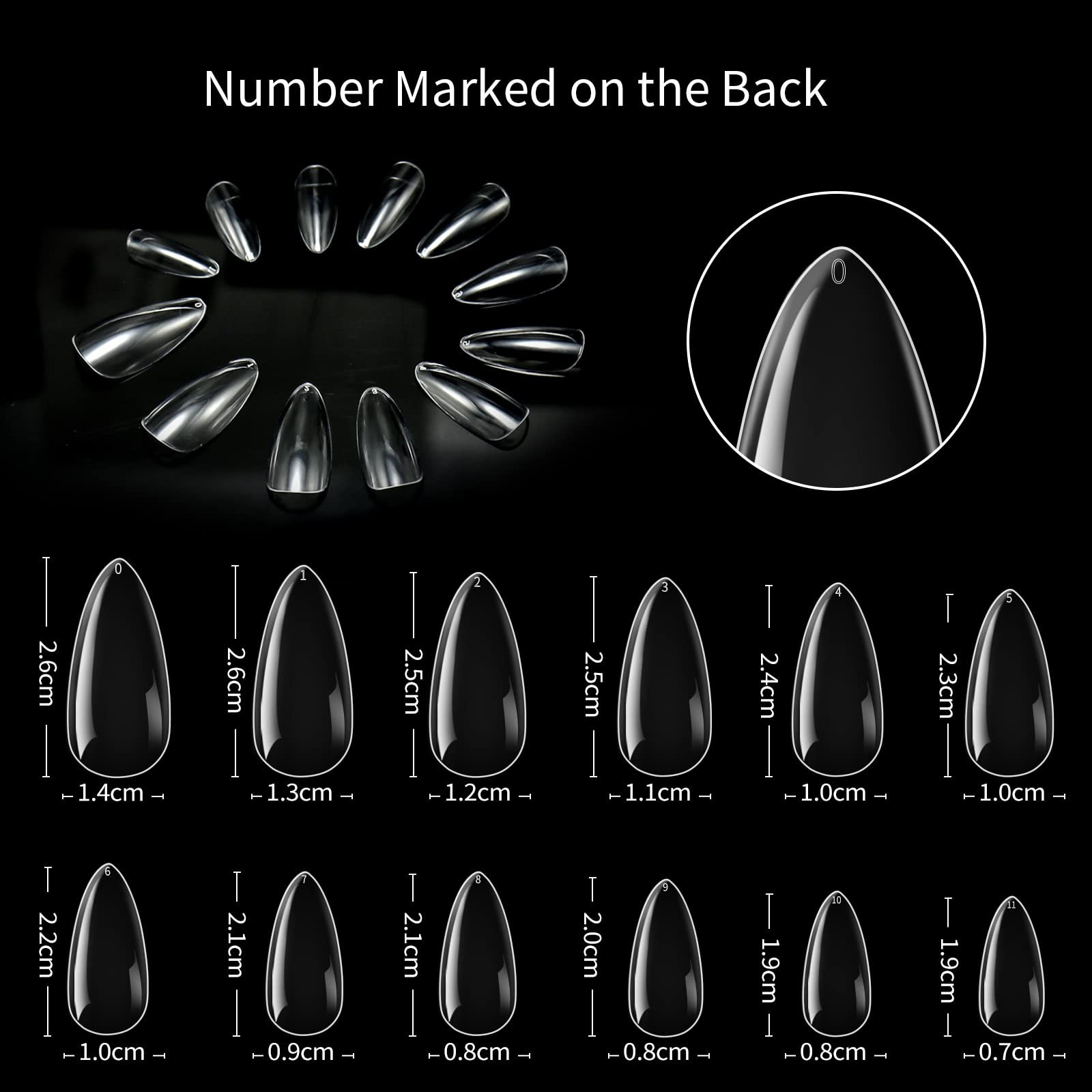 Premium 504pcs Almond Press On Nails - Clear Acrylic Full Cover Fake Nail Extensions for DIY Nail Art, 12 Sizes with Storage Case - Perfect for Home Manicures, Parties & Special Occasions