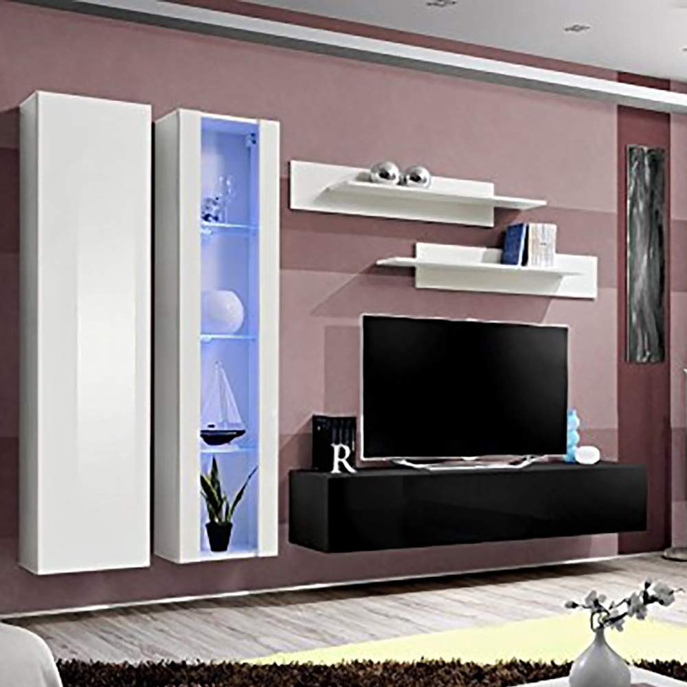 Modern Floating TV Stand with Storage & LED Lights - Wall-Mounted Entertainment Center for Bedroom & Living Room - A4 30TV Console with Shelves in White/Black - Perfect for Small Spaces & Home Theater Setup