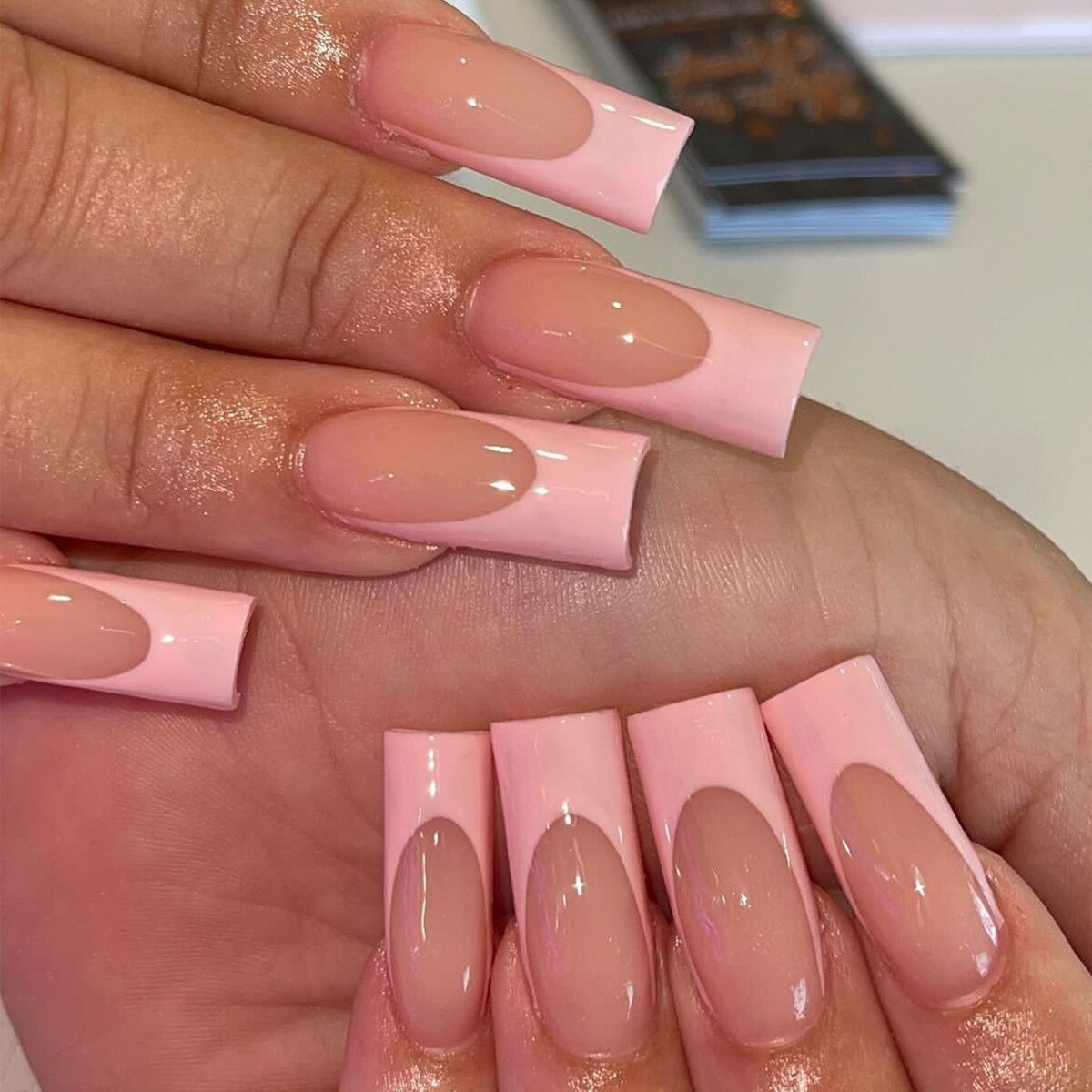 24pcs XL Ballerina Flower Press-On Nails with Detachable Designs - Full Cover French Fake Nails Set with Diamond Decorations for Parties, Weddings & Special Occasions