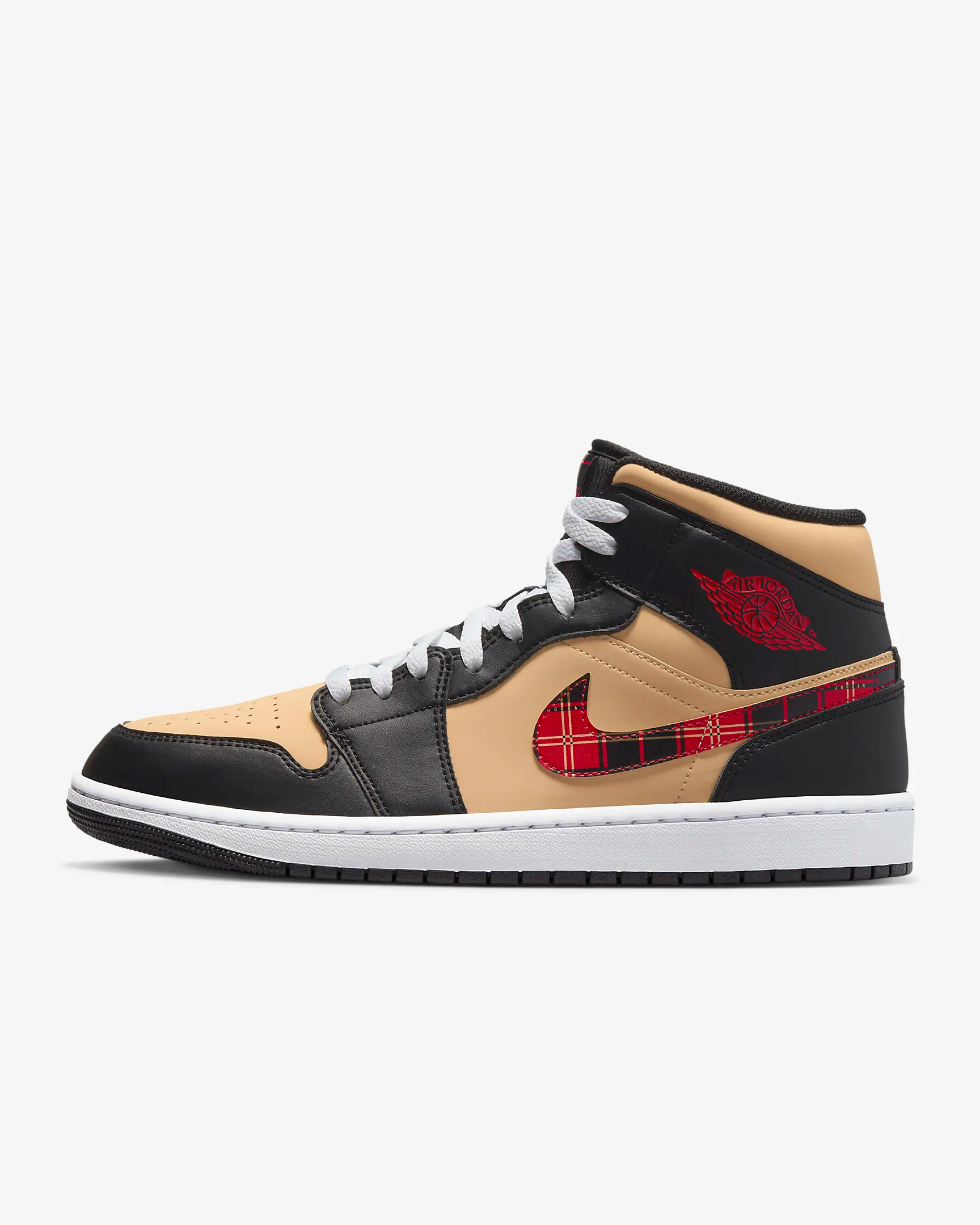 Nike Men's Air Jordan 1 Mid SE Sneakers - Black/Sesame/Fire Red/Multi-Color Basketball Shoes for Casual Wear & Street Style
