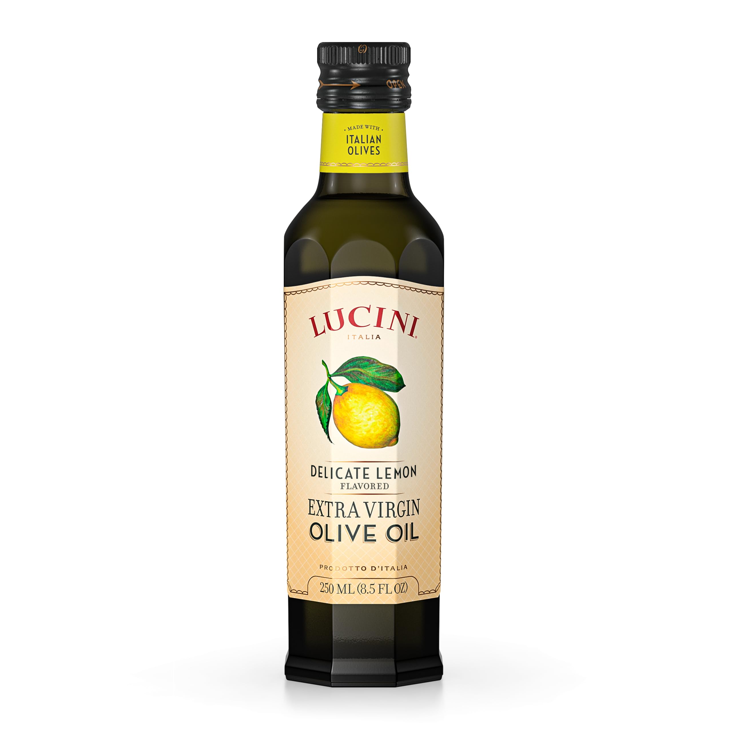 Lucini Italia Premium Lemon Infused Extra Virgin Olive Oil - Cold Pressed EVOO with Fresh Lemon for Cooking, Salad Dressing & Dipping - Non-GMO, Whole30 Approved, Kosher Certified - Perfect for Italian Cuisine, Seafood & Grilled Vegetables - 250mL (Pack of 6)