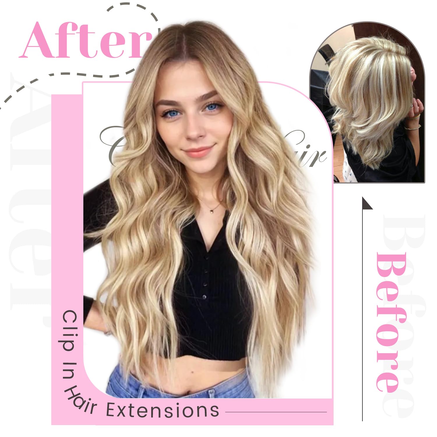 Evala Clip in Hair Extensions 7pcs 120g 20 Inch Real Human Hair - #P18/613 Ash Blonde Mix Bleach Blonde | Perfect for Parties, Weddings & Daily Styling