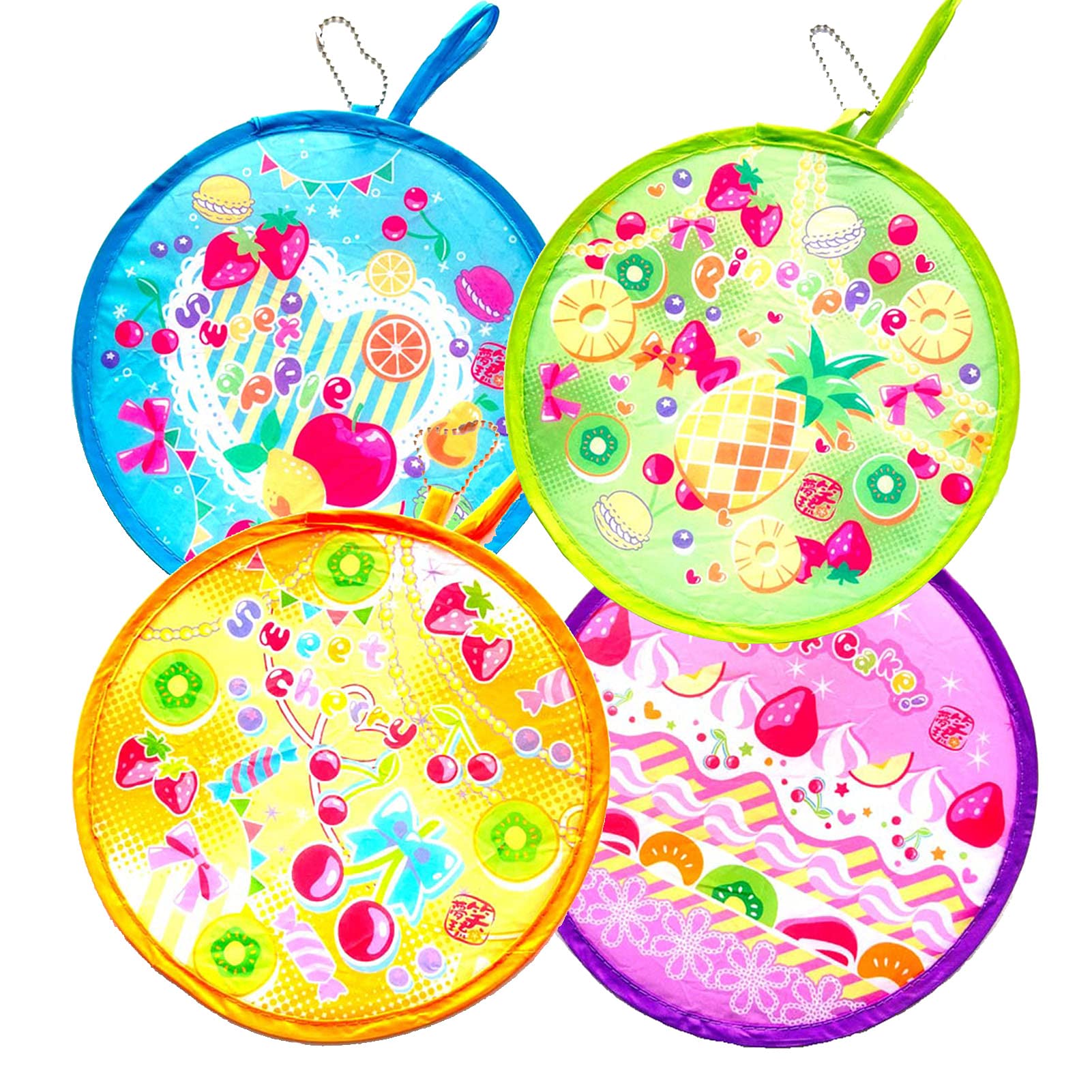 Foldable Handheld Fan - 4 Pack Summer Cooling Fans with Cute Candy Fruit Patterns, Portable Round Folding Fan for Wedding, Festival, Home Decor & Outdoor Use