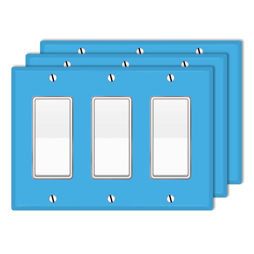WIRESTER 3-Gang Decorator Light Switch Plate Cover - Solid Baby Blue Wall Plate, 3-Piece Set for Home, Office & Commercial Decor