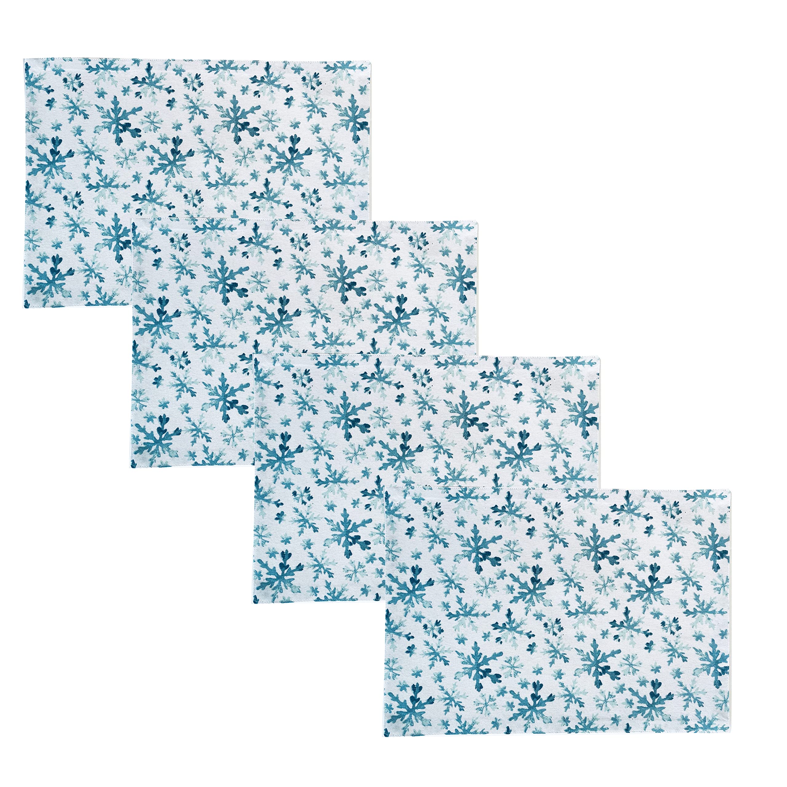 Lintex Frozen Blue Snowflakes Cotton Christmas Fabric Placemats - Set of 4, Blue and White Winter Holiday Snowflake Design, Easy Care Cotton Table Mats for Festive Dining, Holiday Parties & Cozy Home Decor