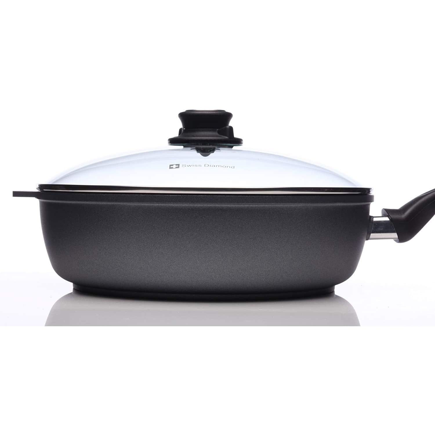 Premium Swiss Diamond Nonstick Saute Pan with Lid - 11 Inch 4.3QT Diamond Coated Aluminum Deep Fry Pan - Stainless Steel Handle - Oven & Dishwasher Safe to 500°F - Perfect for Searing, Stir-Frying & Sauteing Vegetables, Meats & More