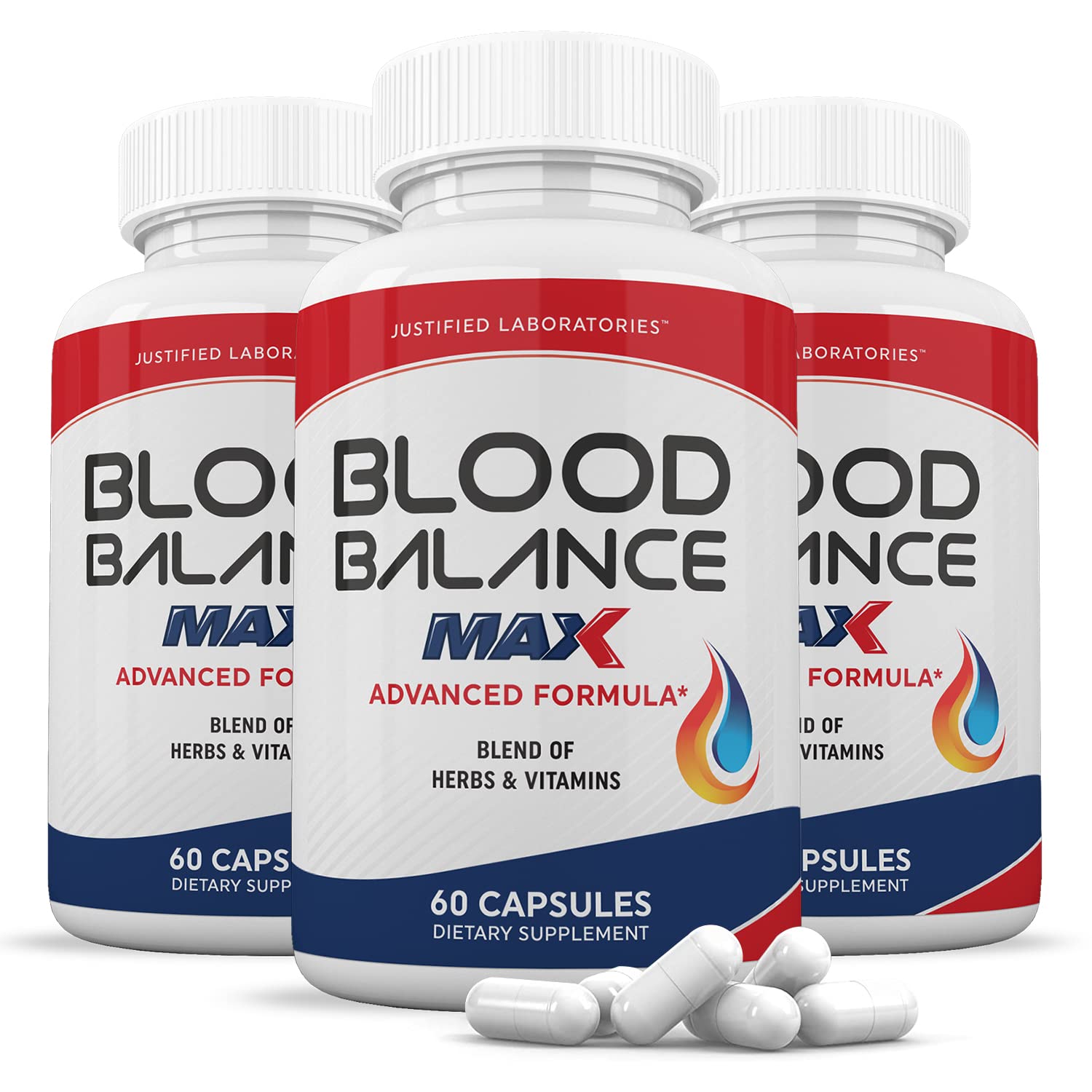 Justified Laboratories Blood Balance Max 1295MG Supplement - 3 Pack (180 Capsules) | Natural Blood Sugar & Pressure Support | Supports Cardiovascular Health for Men & Women