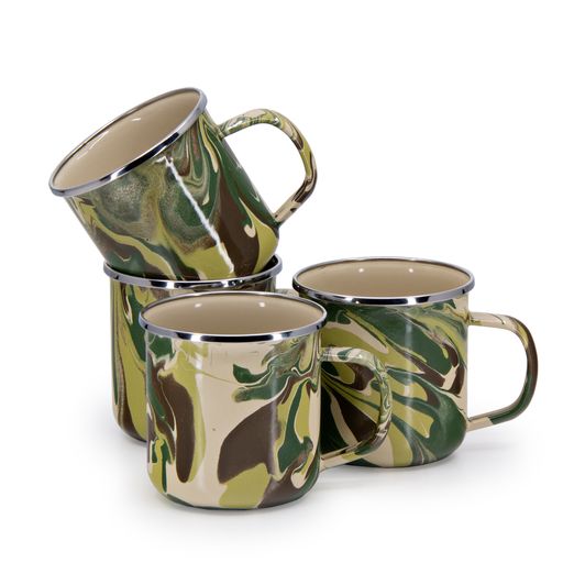 Camouflage Pattern Enamel Camping Mug 12 oz - Set of 4 for Outdoor Adventures, Hiking & Picnics