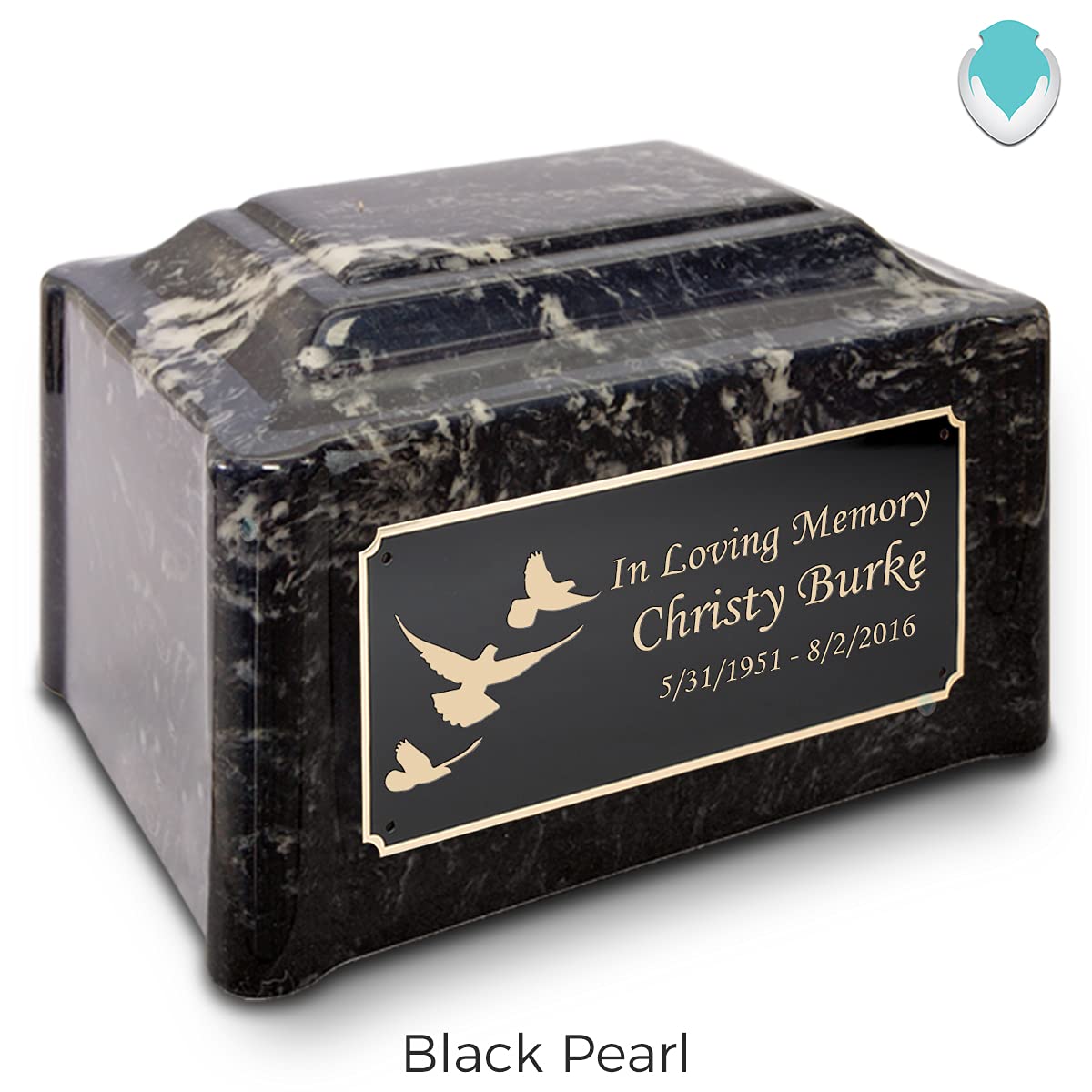 Custom Engraved Black Pearl Cultured Marble Dove Cremation Urn for Adults - Memorial Keepsake for Ashes, Perfect for Home Display & Funeral Services