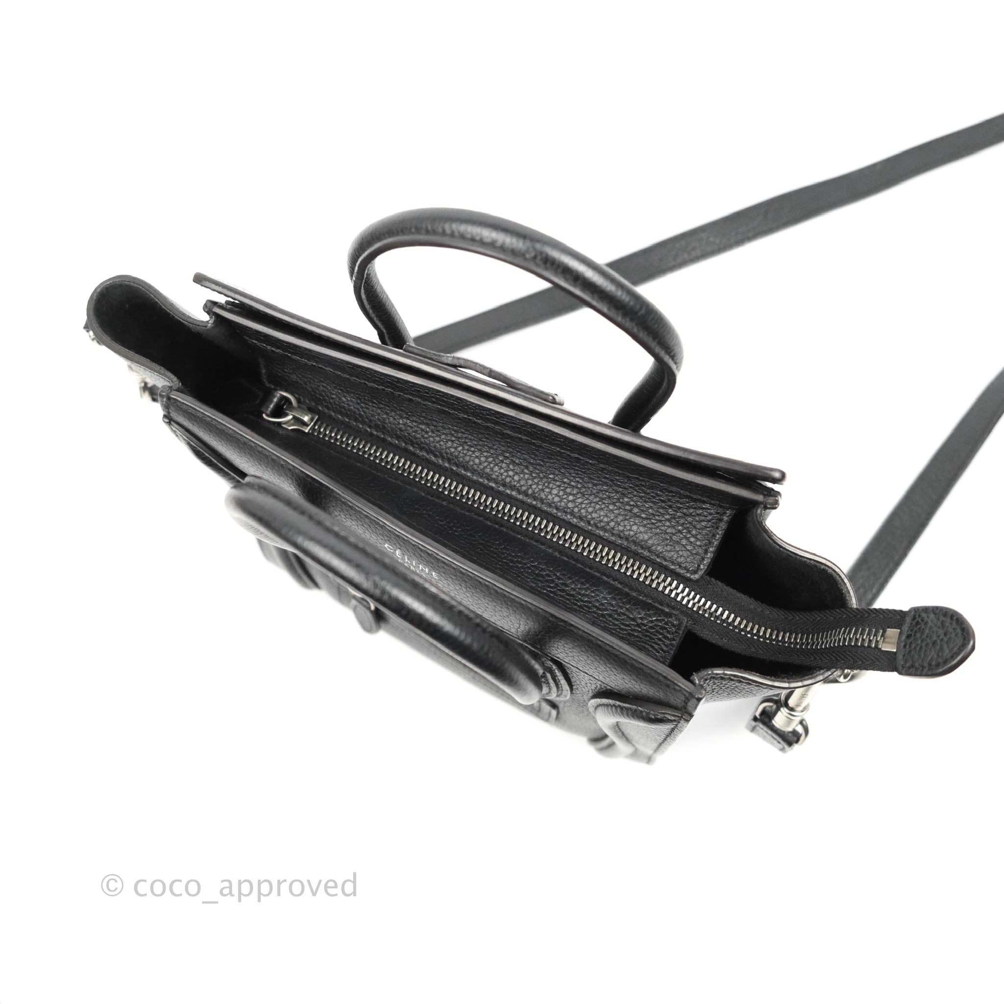 Celine Nano Luggage Bag in Black Drummed Calfskin with Silver Hardware - Perfect for Work, Travel & Everyday Use