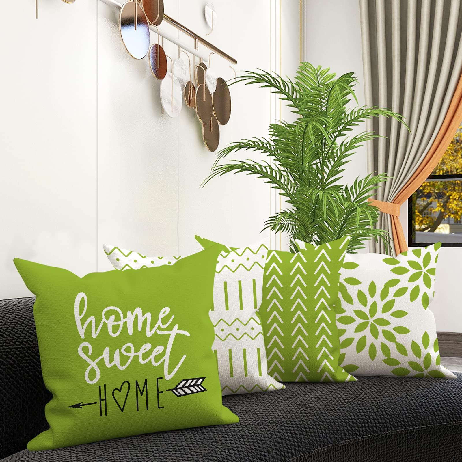 YCOLL 16x16 Inch Pillow Covers Set of 4 - Modern Linen Fabric Decorative Throw Pillow Cases for Sofa, Couch, Bed & Car - Sage Green Home Decor - Perfect for Living Room, Bedroom & Outdoor Use