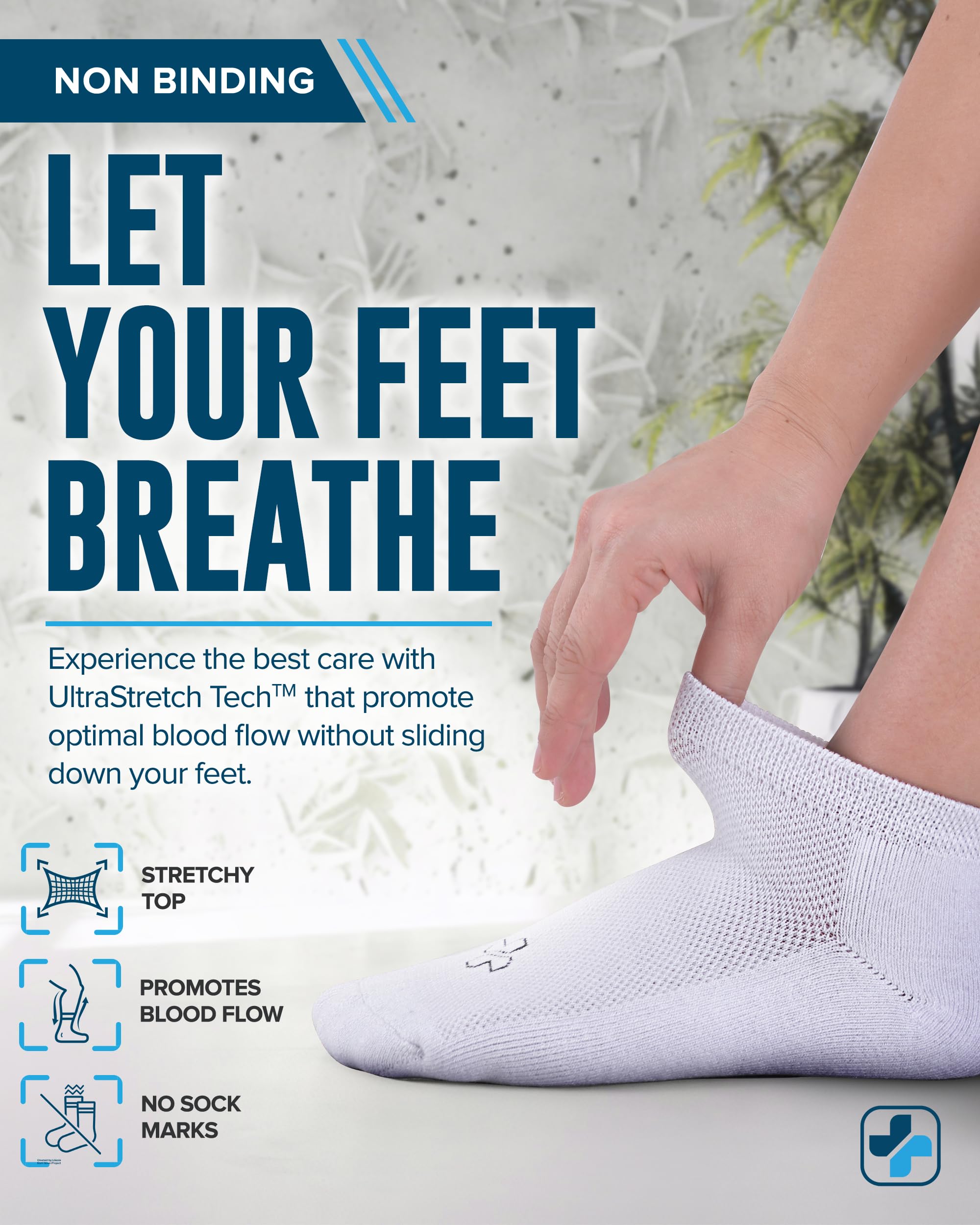 Doctor's Select Bamboo Viscose Diabetic Socks for Women & Men - 4 Pairs Low Cut Moisture-Wicking Loose Fit Ankle Socks | Ideal for Diabetes, Circulation Issues & All-Day Comfort