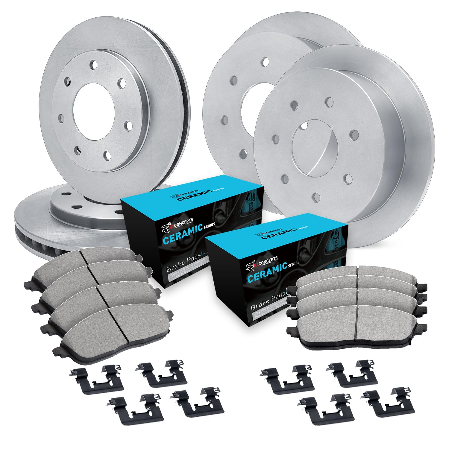 R1 Concepts Premium Ceramic Brake Pads and Rotors Kit - Front & Rear Brake System with Hardware | CEB.65073.02 | High-Performance Braking for Sedans, SUVs, and Trucks | Smooth Stops in City & Highway Driving