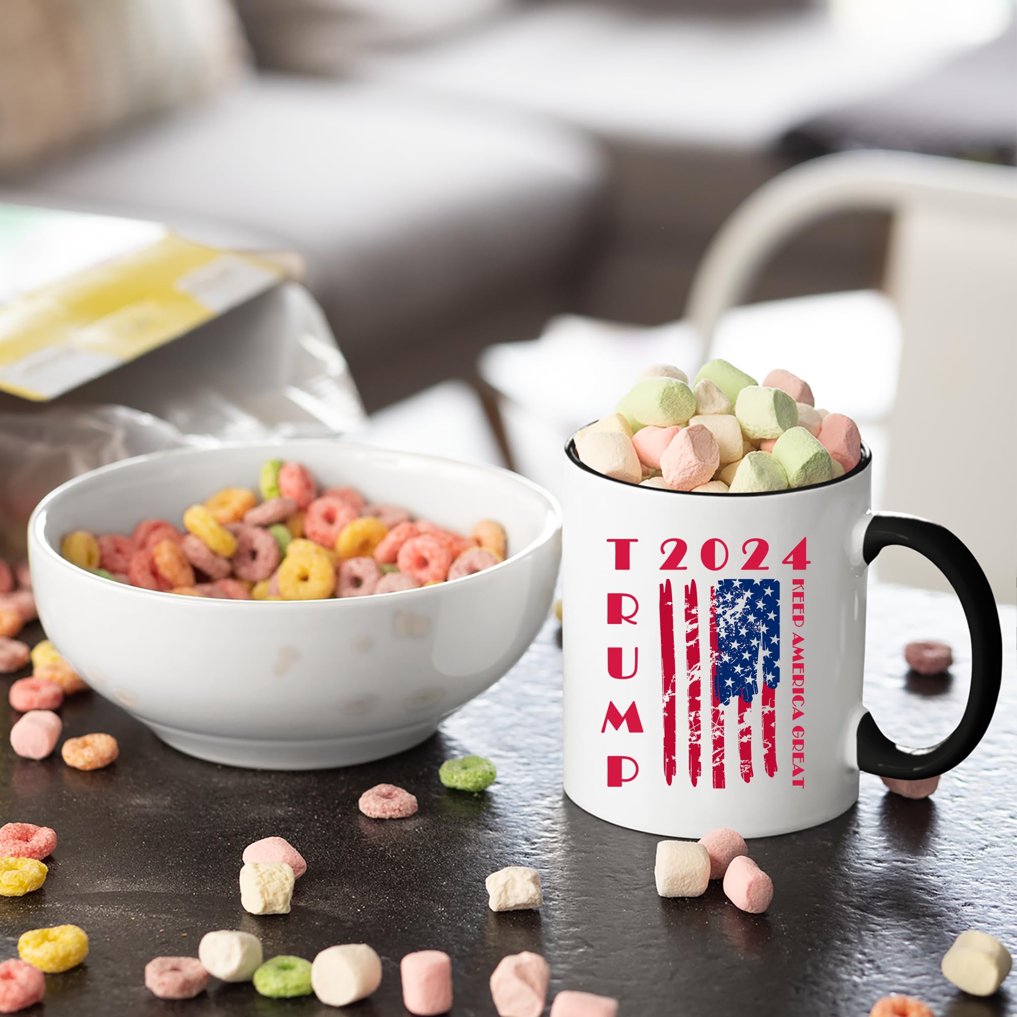 Kropsis Trump 2024 USA Flag Ceramic Coffee Mug - 15oz Black Political Campaign Travel Mug - Perfect for Home, Office & Conservative Gift Giving