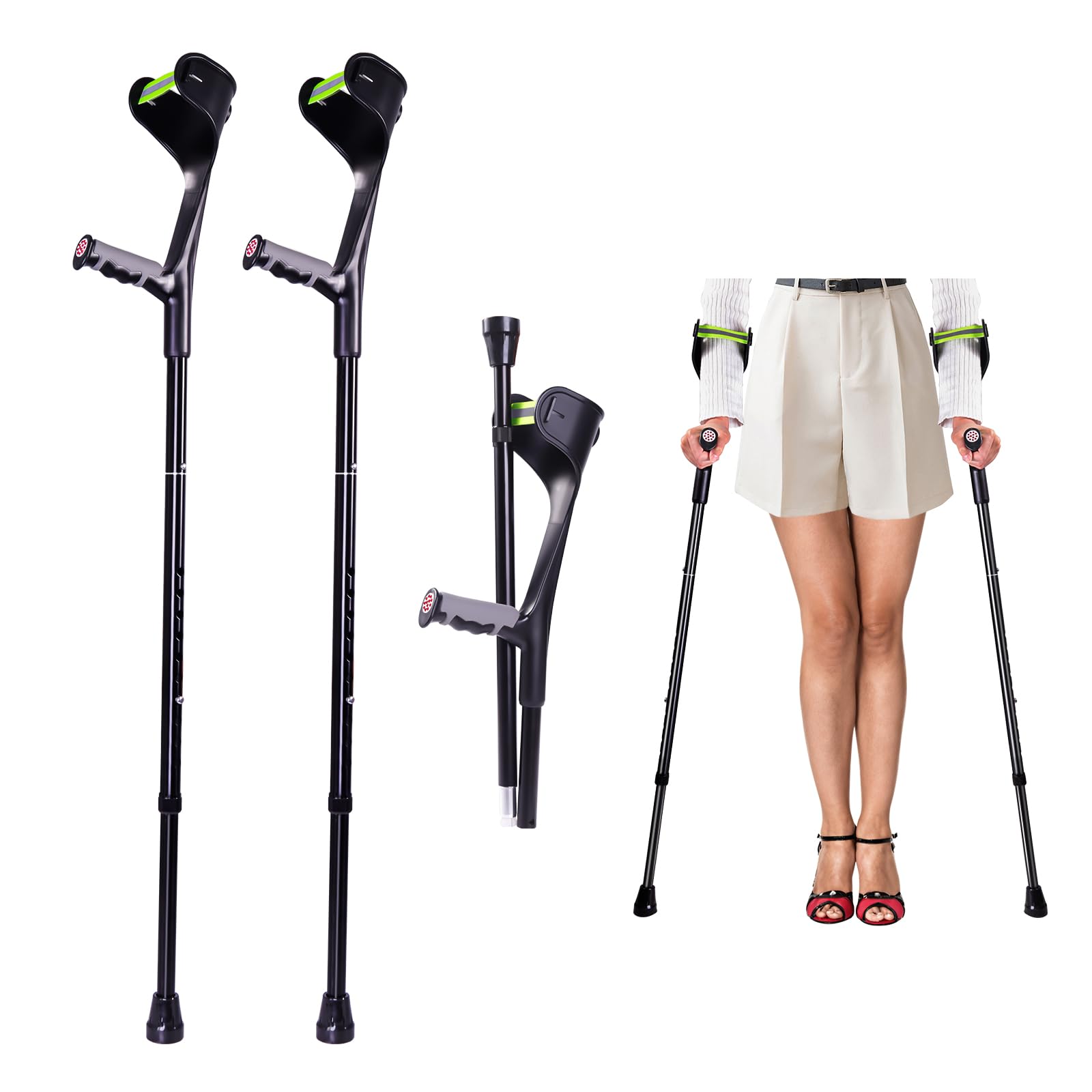 **Adjustable Aluminum Forearm Crutches for Adults (1 Pair) - Lightweight, Folding & Portable Walking Support - Non-Slip, Detachable Leg Crutches for Injury Recovery & Mobility Assistance**