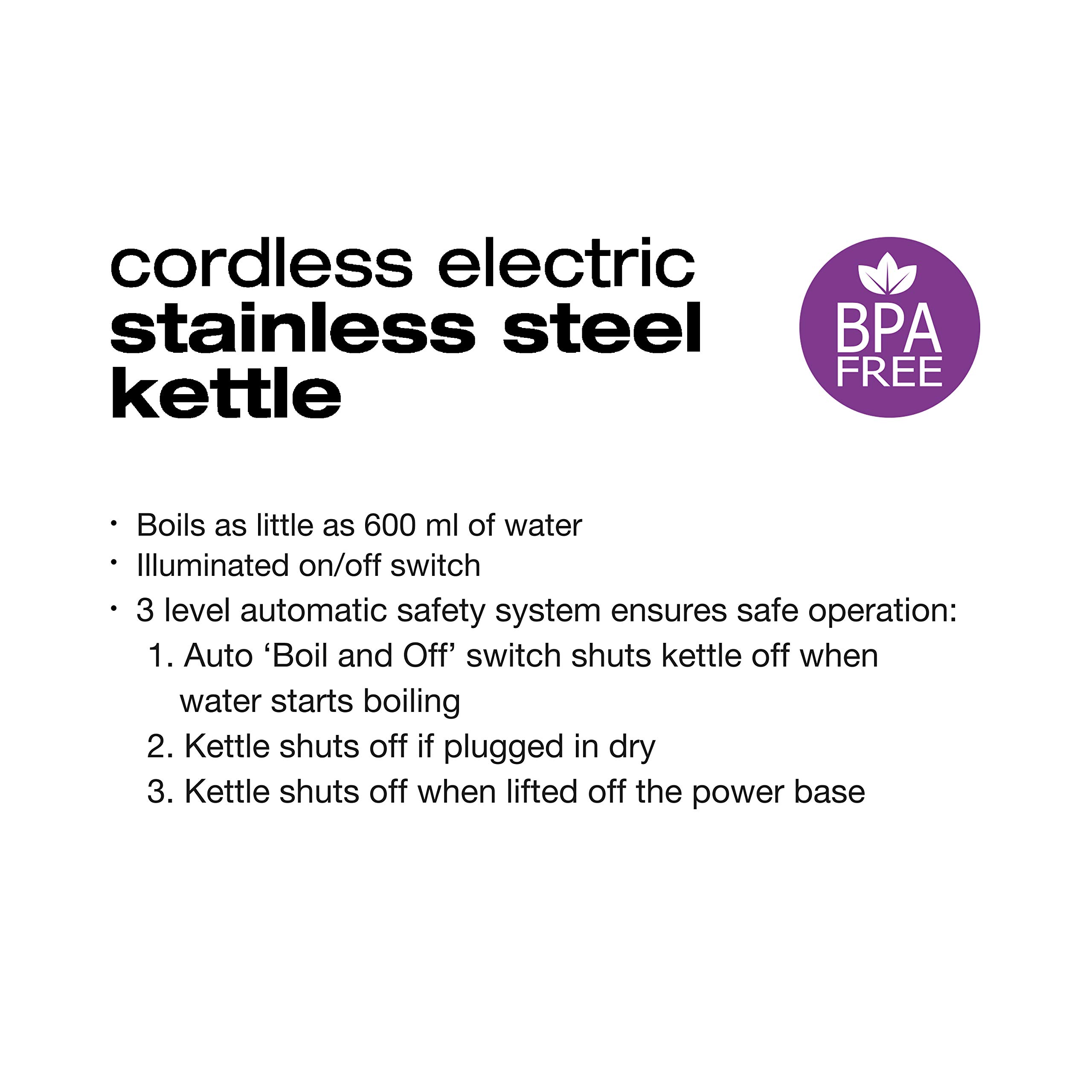 Salton Cordless Electric Kettle 1.7L - Stainless Steel Water Boiler & Tea Heater with Auto Shut-Off, Boil-Dry Protection & Water Level Window - 1500W Fast Heating for Home, Office & Travel (JK1903)