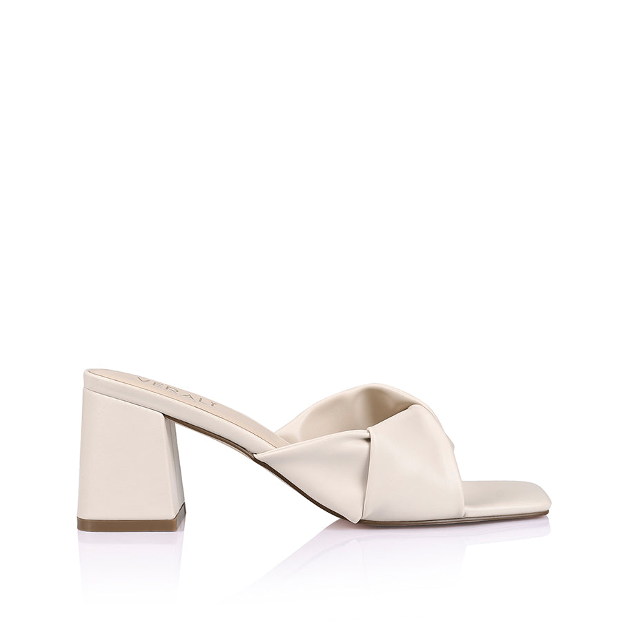 Stella Block Heel Mules for Women - Comfortable Slip-On Bone Smooth Leather Shoes for Office, Party & Casual Wear