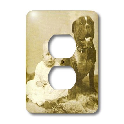 3D Rose Pit Bull with Baby 1892 Outlet Cover - Funny Dog Wall Plate Cover - Decorative Electrical Outlet Cover for Home, Office, Nursery (Great Gift Idea for Dog Lovers) - Perfect for Living Room, Bedroom, or Kids Room Decor