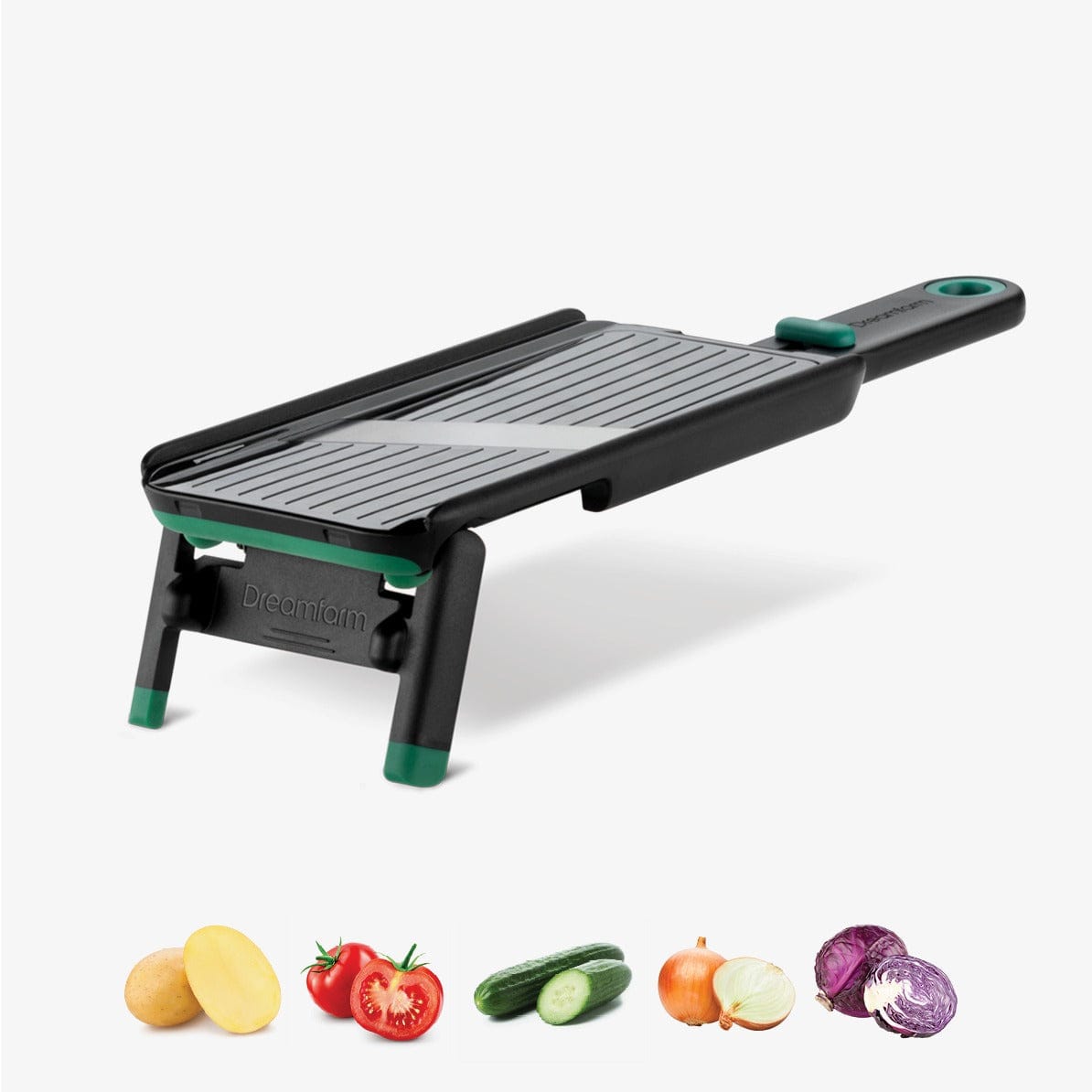 Dreamfarm Nocutu No Cut Mandoline Slicer with Flexible Finger Guard - Safe & Easy Vegetable & Fruit Slicer for Kitchen - Perfect for Salads, Meal Prep & Healthy Cooking (Green)