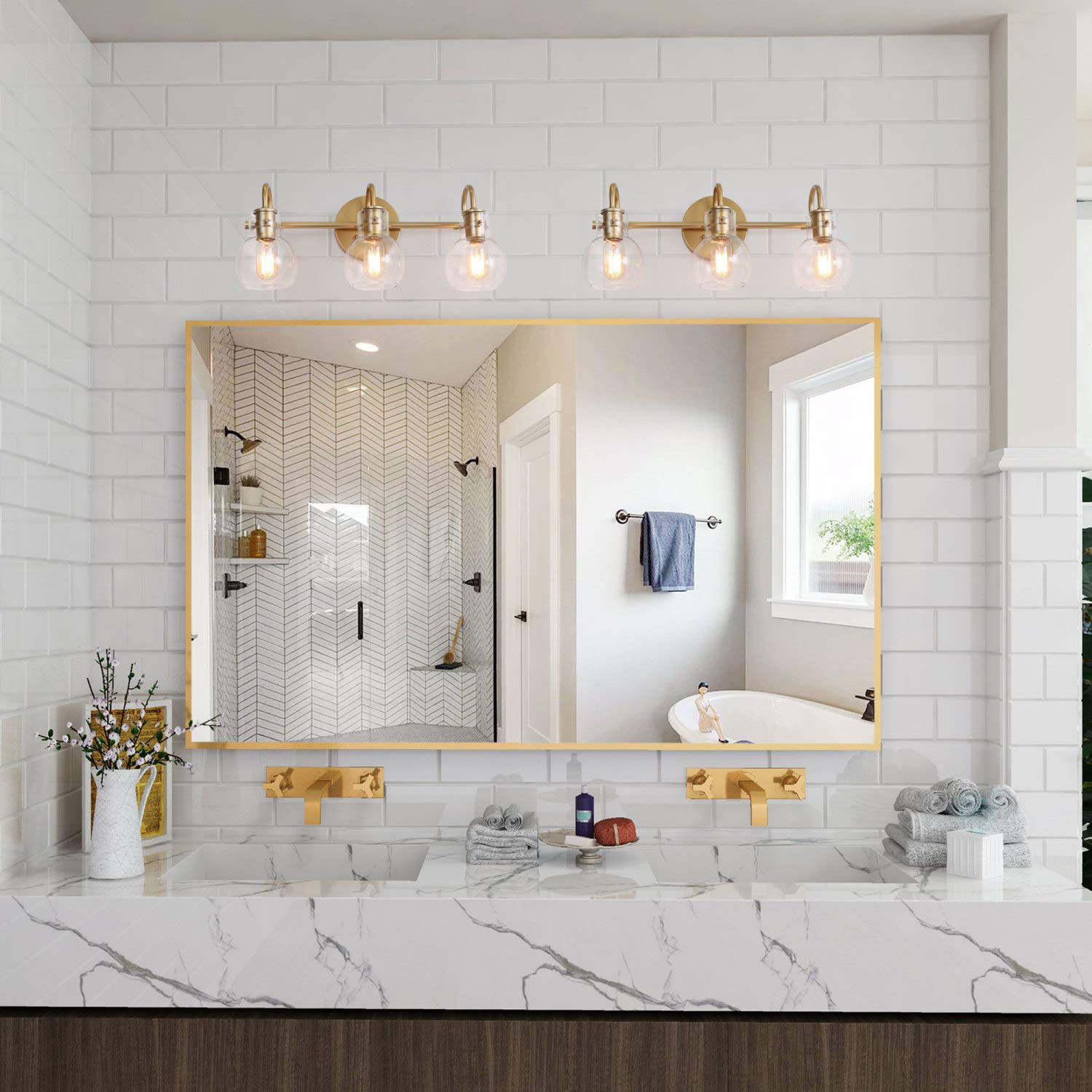 KSANA Gold Bathroom Vanity Light Fixtures with Clear Glass Shade - 22”x7”x9” Modern LED Wall Sconce for Bathroom, Powder Room & Dressing Area