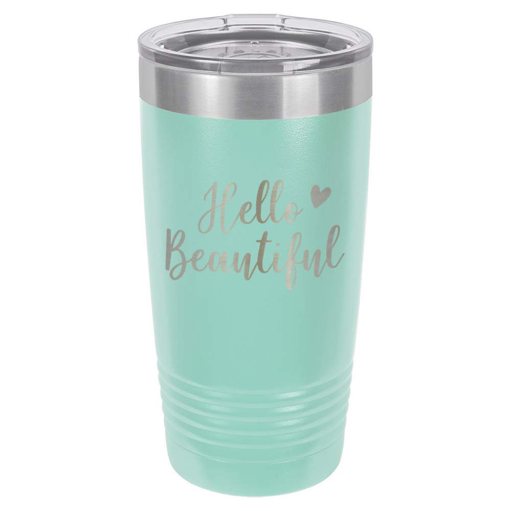 HELLO BEAUTIFUL Teal 20oz Stainless Steel Tumbler with Straw - Insulated Travel Mug with Engraved Funny Quote - Perfect Gift for Women, Office & Outdoor Use | OnlyGifts.com
