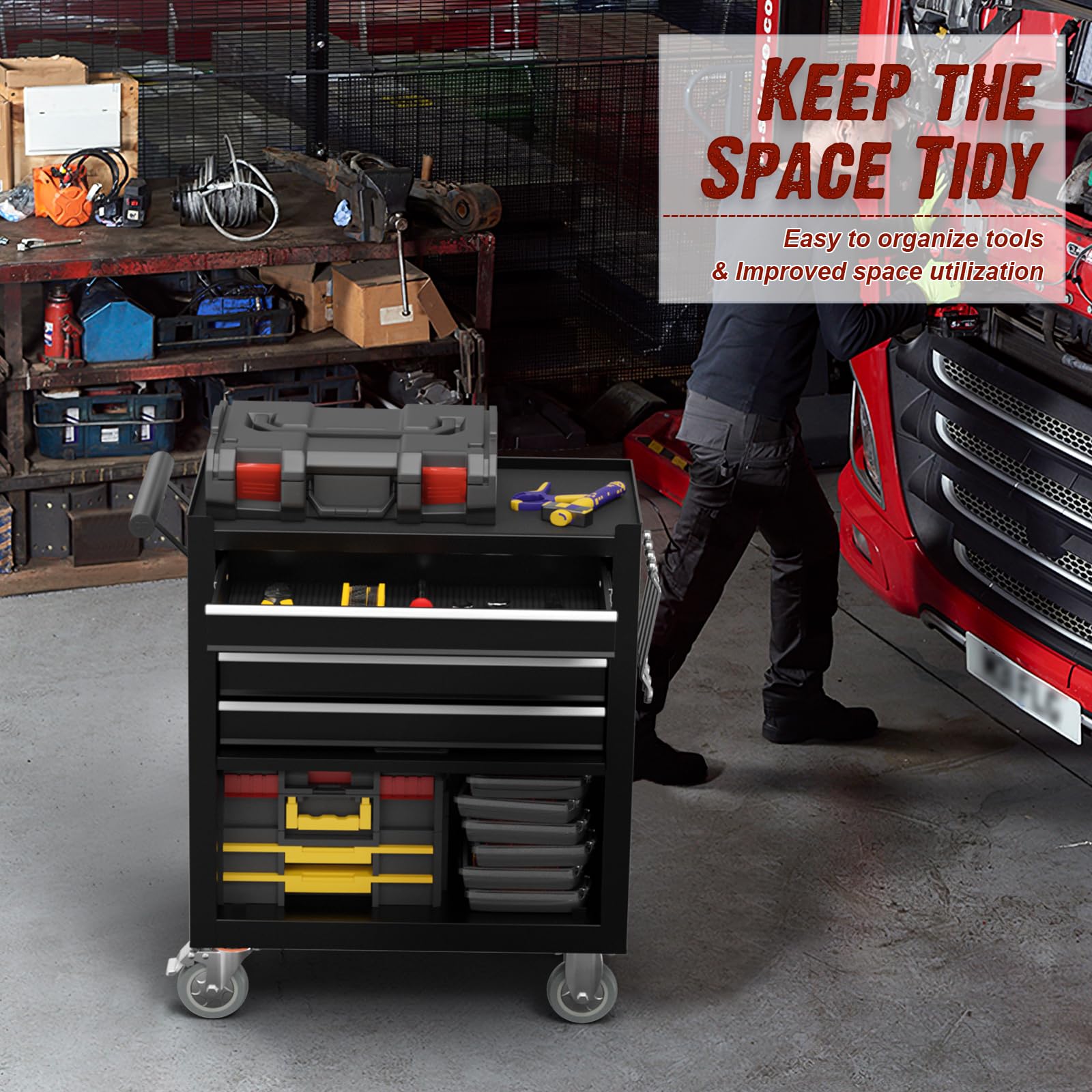 4-Drawer Rolling Tool Chest - Heavy Duty Metal Tool Cart with Wheels & Locking Drawer System - Garage & Workshop Storage Organizer for Tools - Perfect for Mechanics, DIY Enthusiasts & Warehouse Use