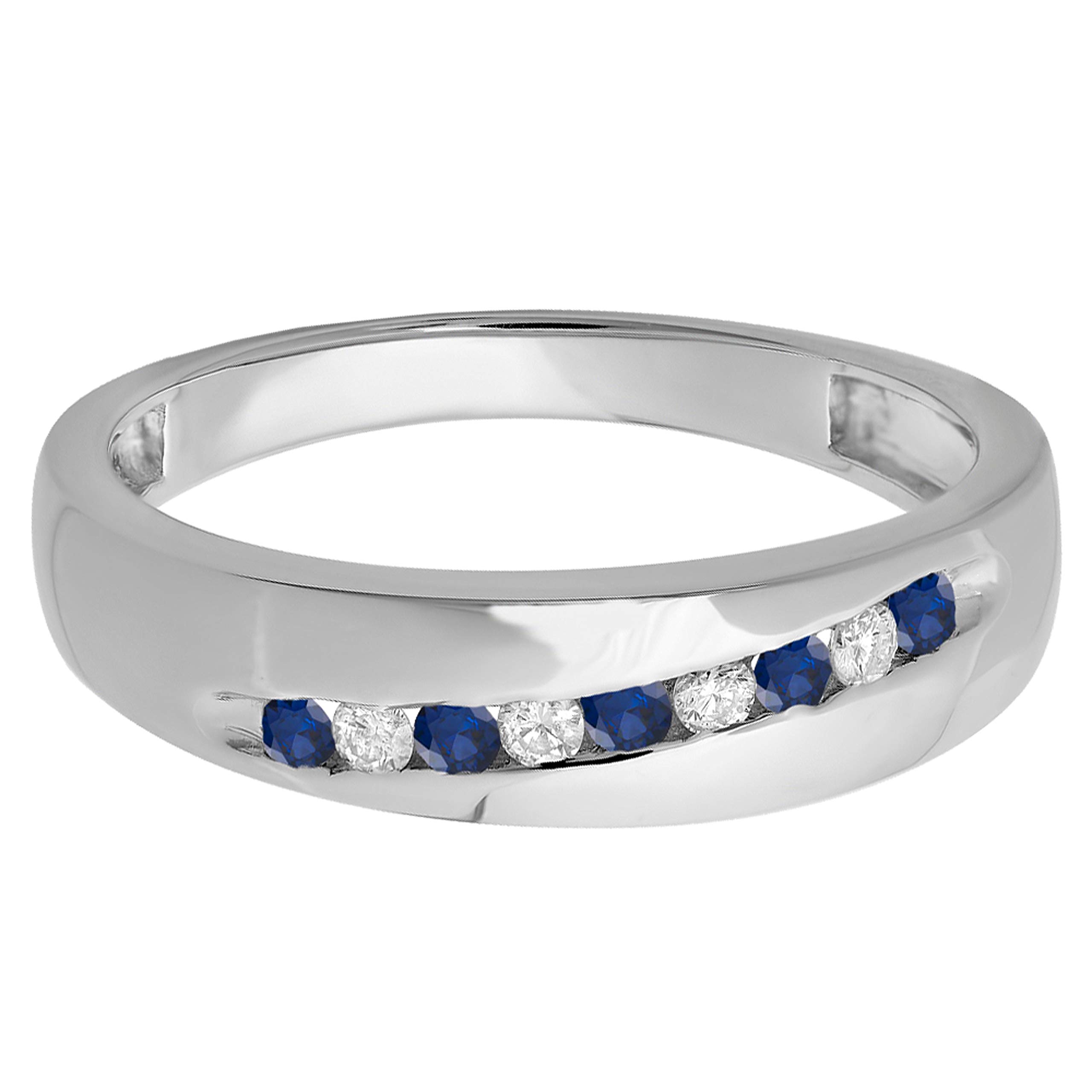 Dazzlingrock Collection Men's Round Blue Sapphire & White Diamond Wedding Band Ring - 925 Sterling Silver Anniversary Jewelry for Grooms, Engagement, and Special Occasions
