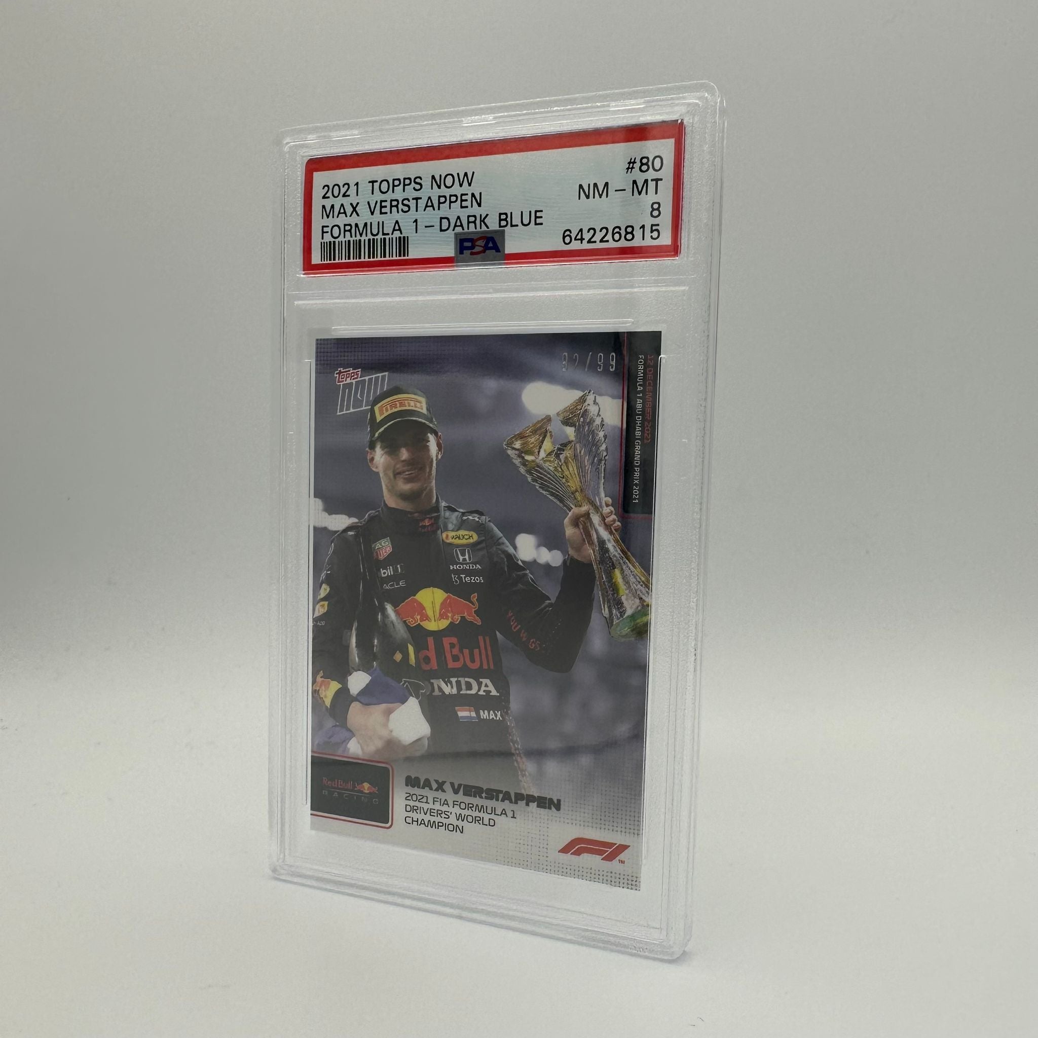PSA 8 Graded 2021 Max Verstappen F1 World Champion Card #80/99 - Rare Collectible for Formula 1 Fans & Sports Memorabilia Enthusiasts