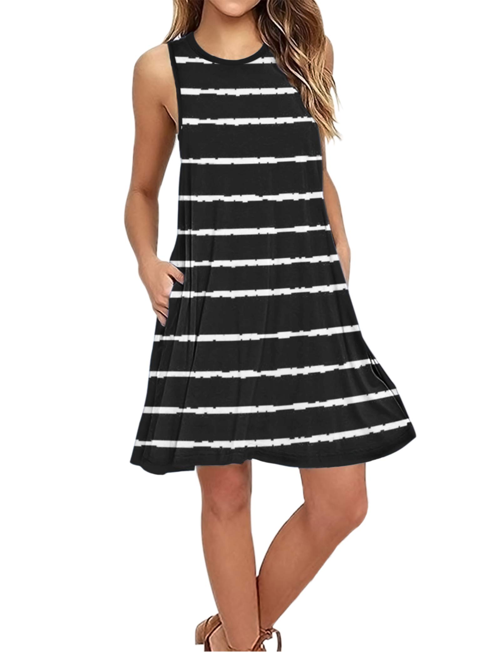 Stylish AUSELILY Women's Summer Casual T-Shirt Dress - Beach Cover Up, Plain Pleated Tank Dress for Outings, Vacations & Relaxation