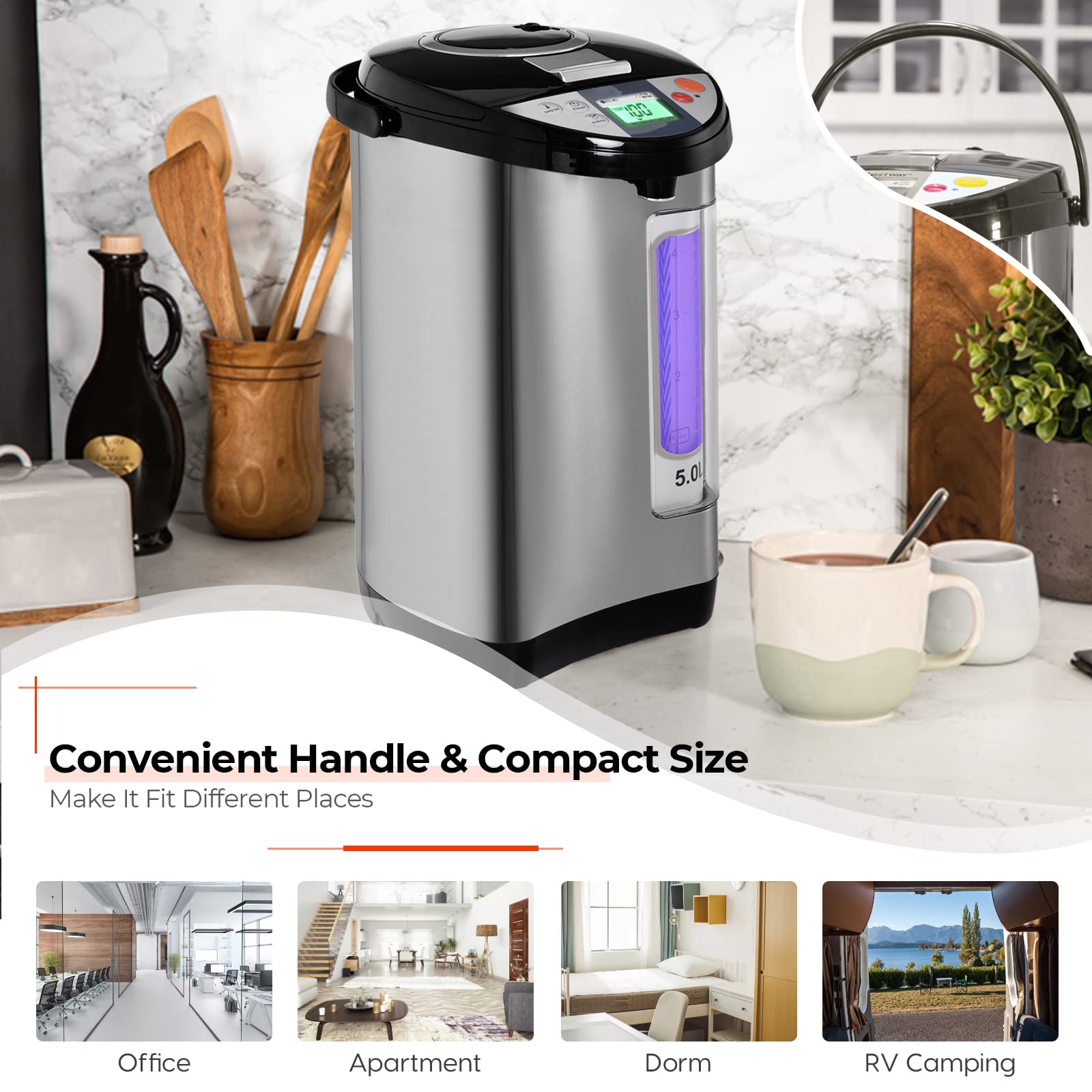 SIMOE 5.0L Electric Hot Water Dispenser with 5 Temperature Settings - 304 Stainless Steel Insulated Water Boiler & Warmer, One-Touch Dispensing & Auto Shutoff - Perfect for Home, Office, Tea & Coffee Brewing (30+ Cups Capacity)
