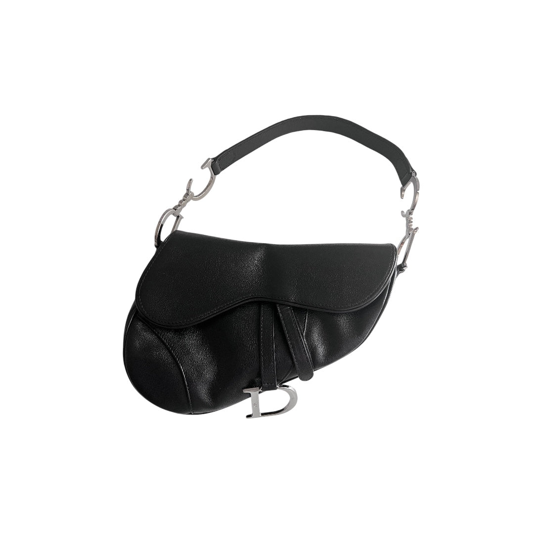 Vintage Dior Black Calf Leather Saddle Bag - Authentic Pre-Owned Luxury Handbag for Women | Perfect for Date Night, Office & Special Occasions