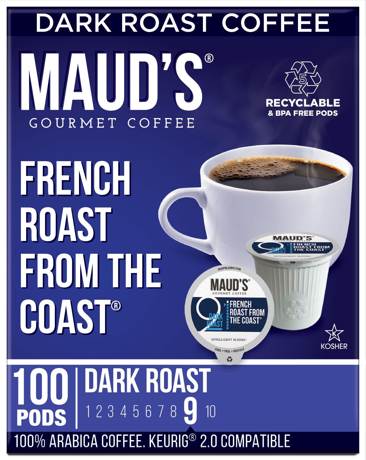 French Roast Coffee Pods 100ct - Dark Roast, Recyclable, Keurig Compatible for Home & Office Use