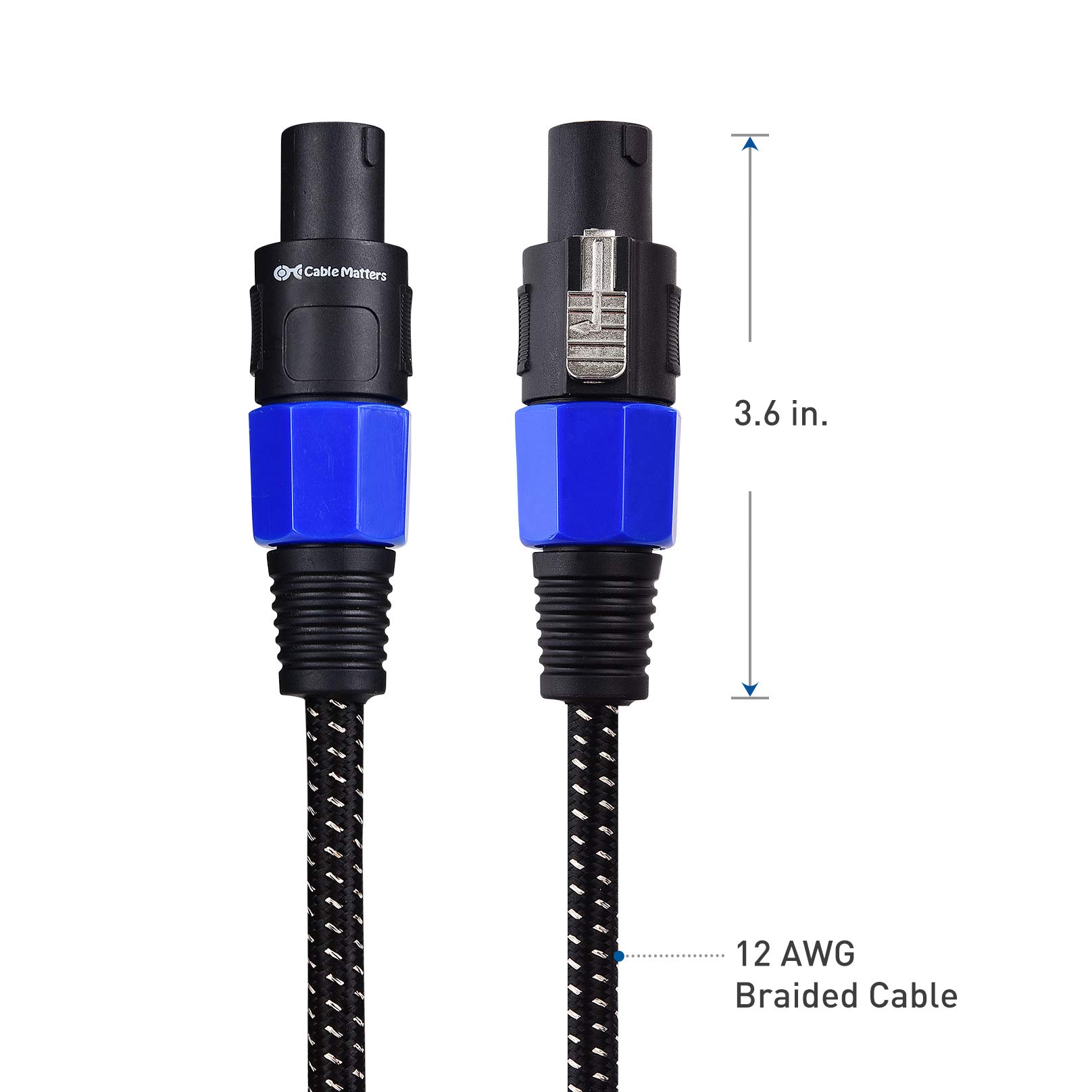 Premium 12AWG Braided Speaker Cable 10 ft - High-Quality NL4FC Speakon Compatible - Perfect for Home Theater, Studio Monitors & Live Sound Systems