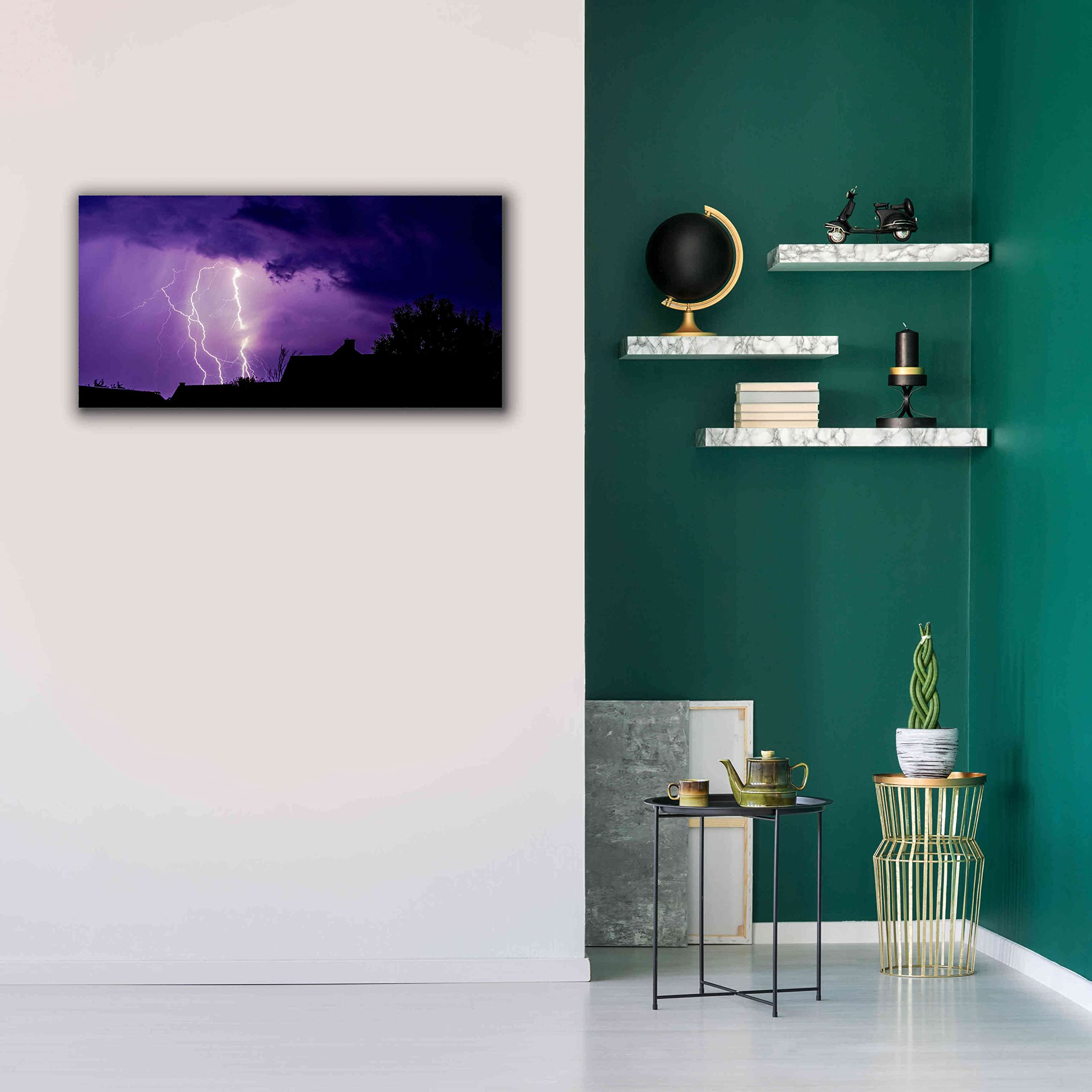 Epic Graffiti 'Amethyst Lightning' Giclee Canvas Wall Art Print - 40x20 Inches - Modern Abstract Street Art for Living Room, Bedroom & Office Decor
