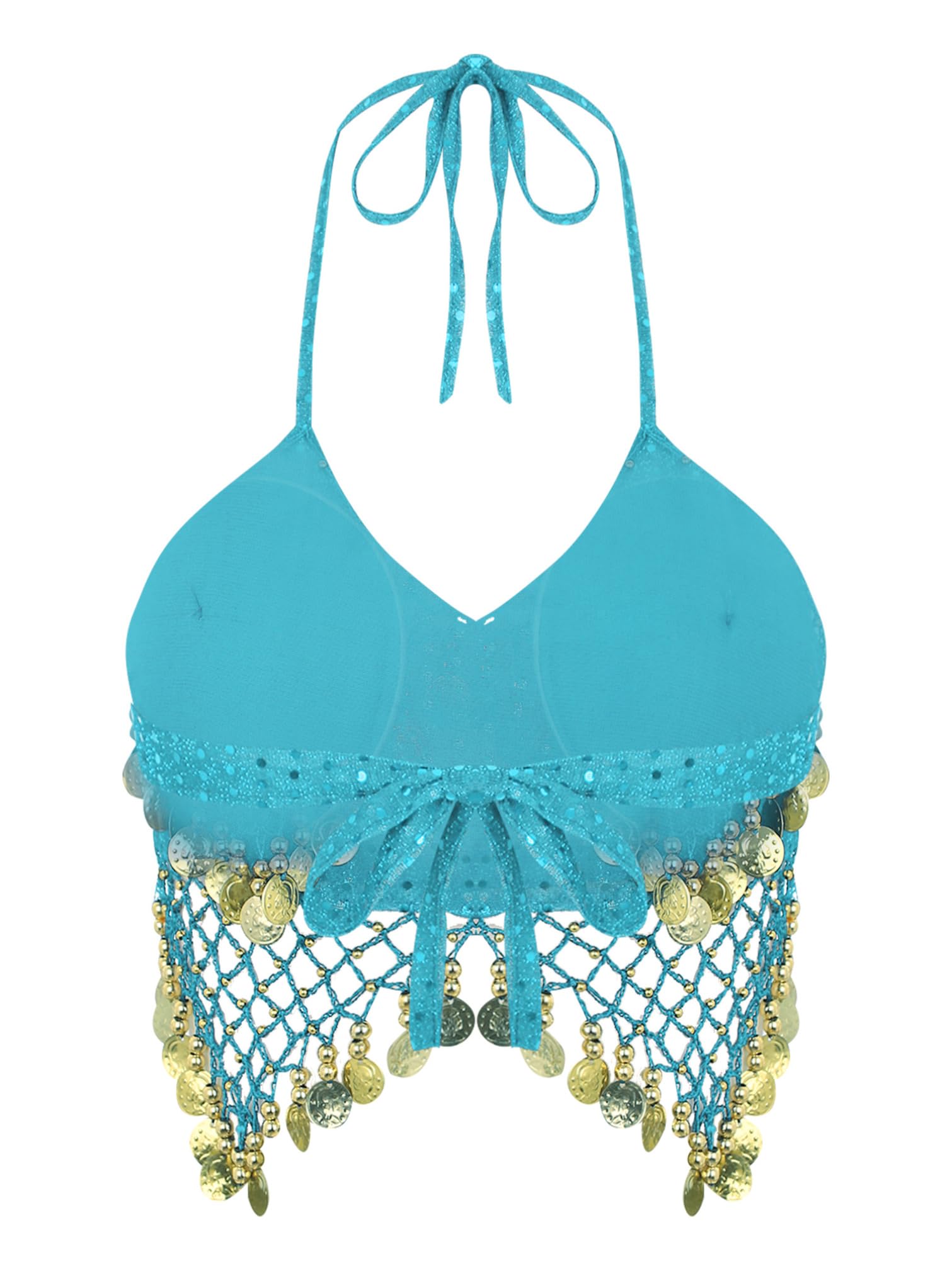 iiniim Women's Glitter Sequins Belly Dance Bra Top - Halter Beaded Tassel Crop Top for Belly Dancing, Performances & Costume Parties | Perfect for Dance Shows, Halloween & Festive Events