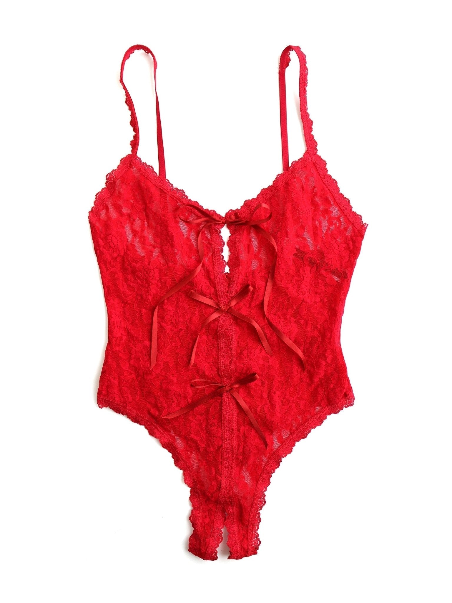 Oh Signature Lace Crotchless Teddy Lingerie for Women - Sexy Open-Crotch Bodysuit for Valentines Day & Romantic Nights - Plus Size Available