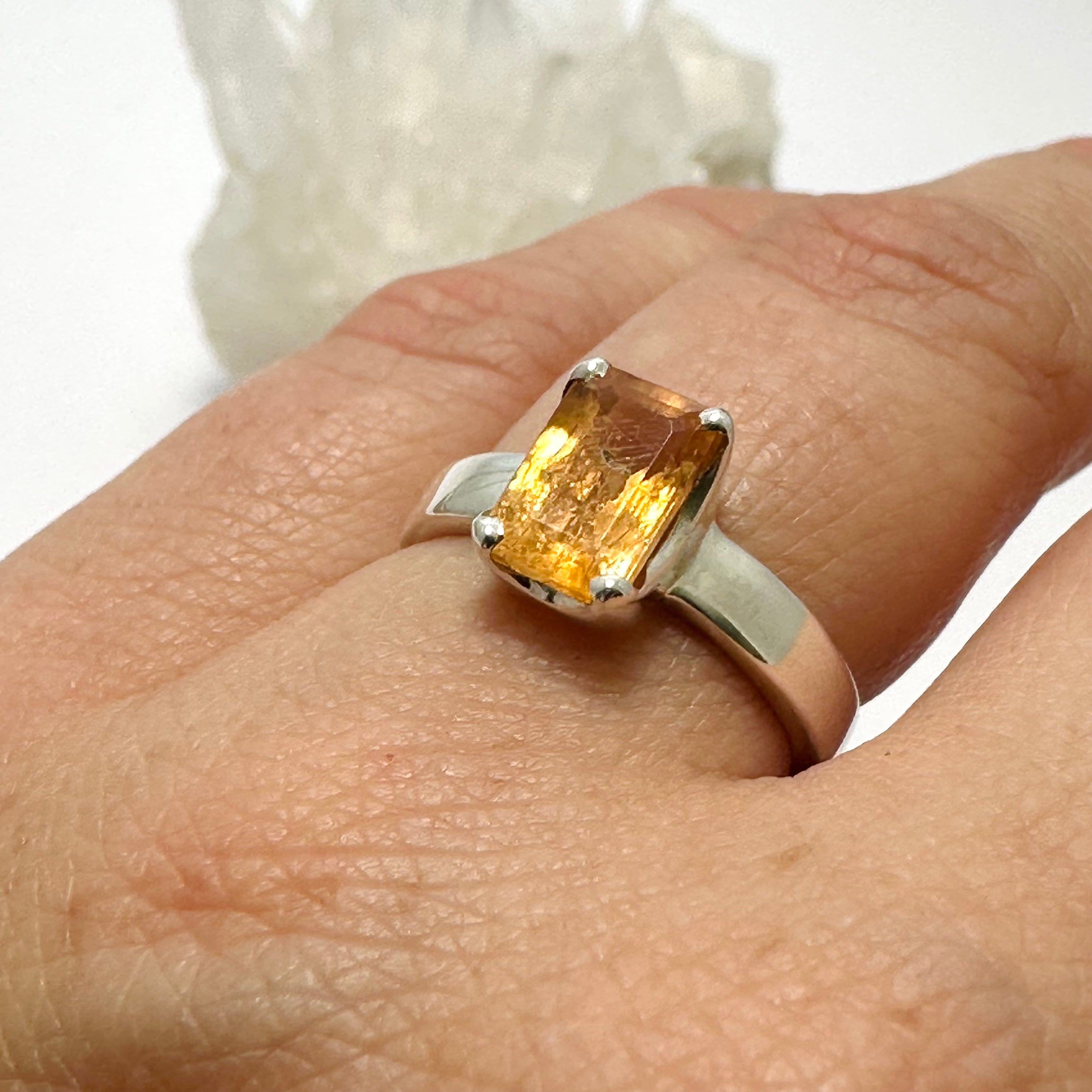 Imperial Topaz Rectangular Faceted Ring - Size 6.5 Sterling Silver Jewelry PRGJ766 - Perfect for Weddings, Anniversaries & Special Occasions